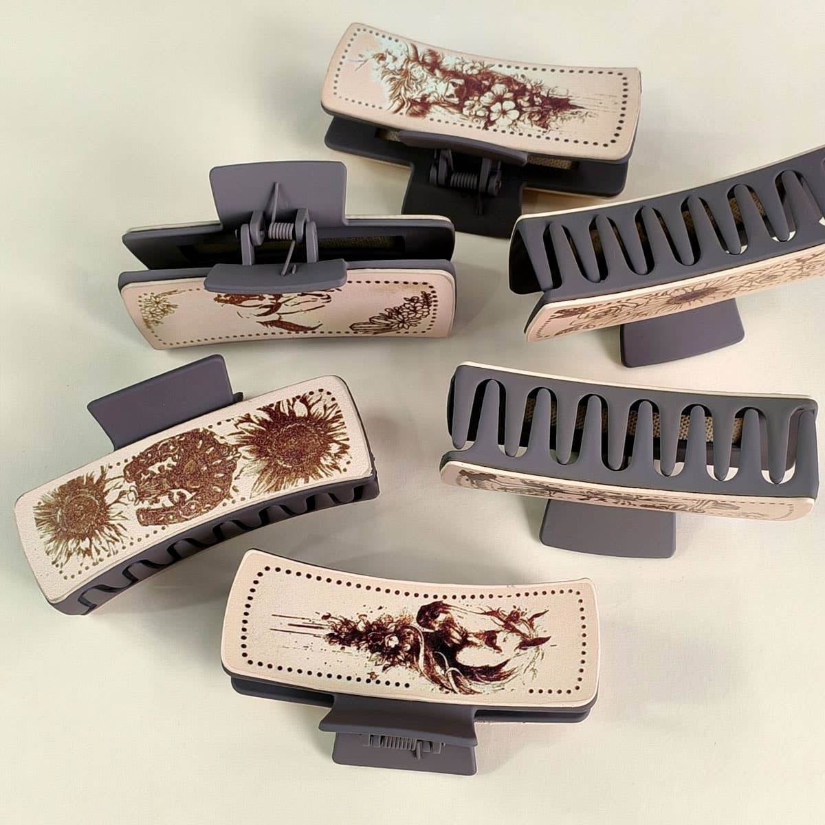 Cactus Print Faux Leather Hair Claw Clip — Western Style