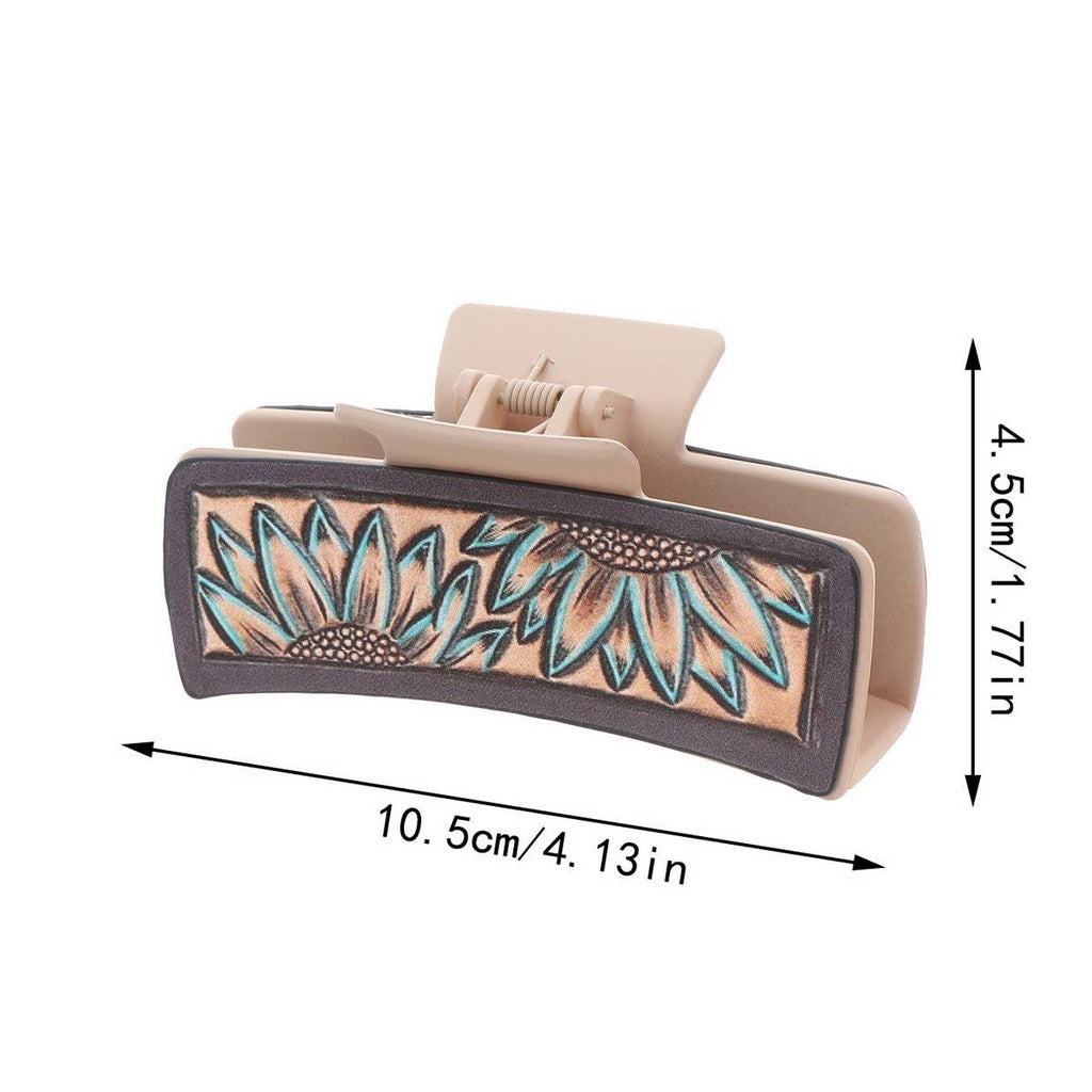 Western Sunflower Faux Leather Hair Claw Clip