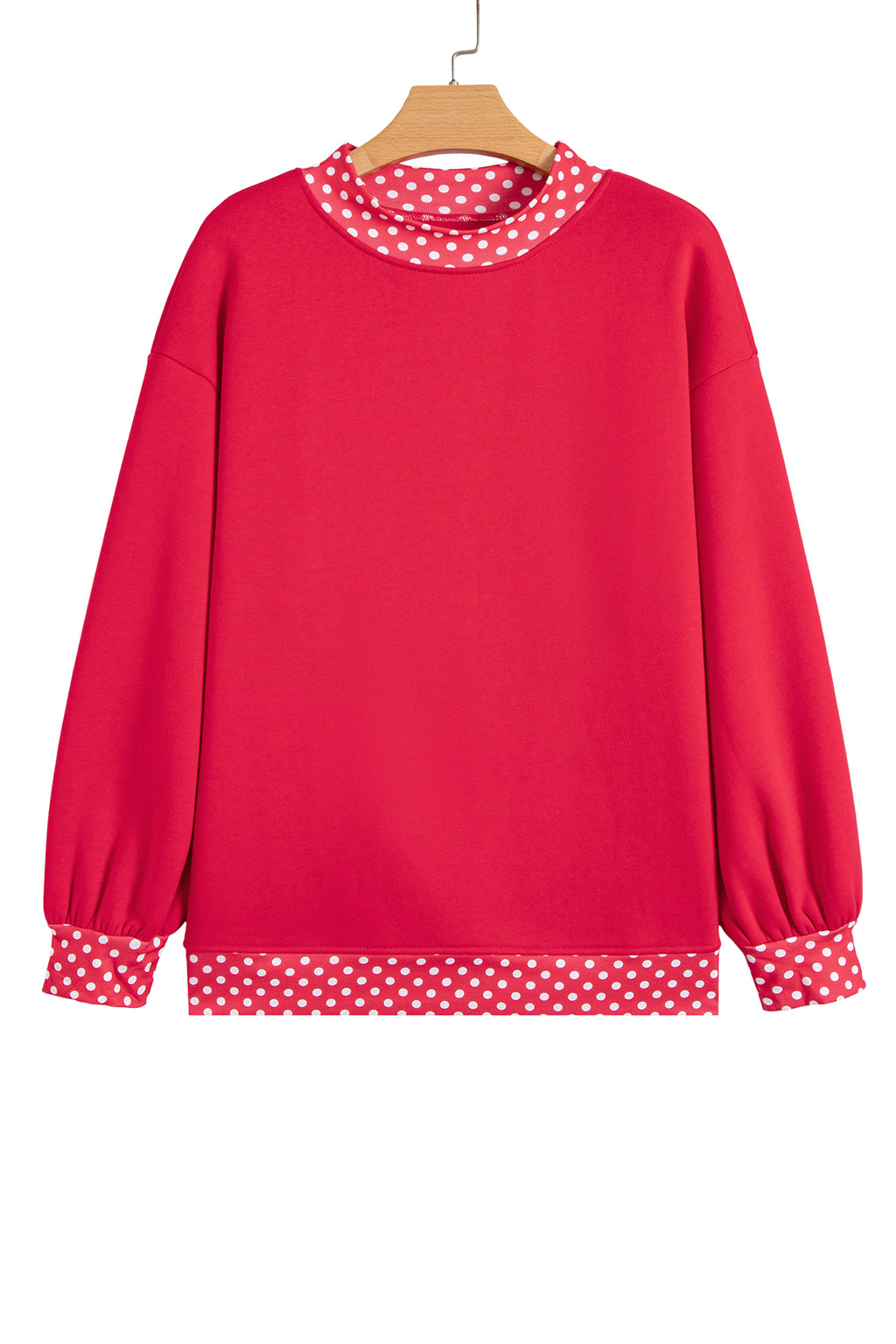 Polka-Dot Contrast-Trim Oversized Mock-Neck Sweatshirt