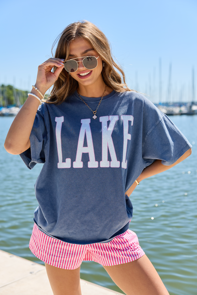 Lake Block Navy Oversized Graphic Tee