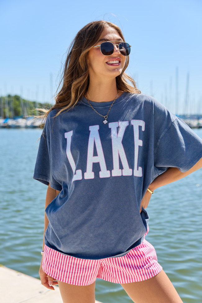 Lake Block Navy Oversized Graphic Tee