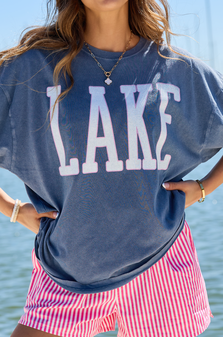 Lake Block Navy Oversized Graphic Tee