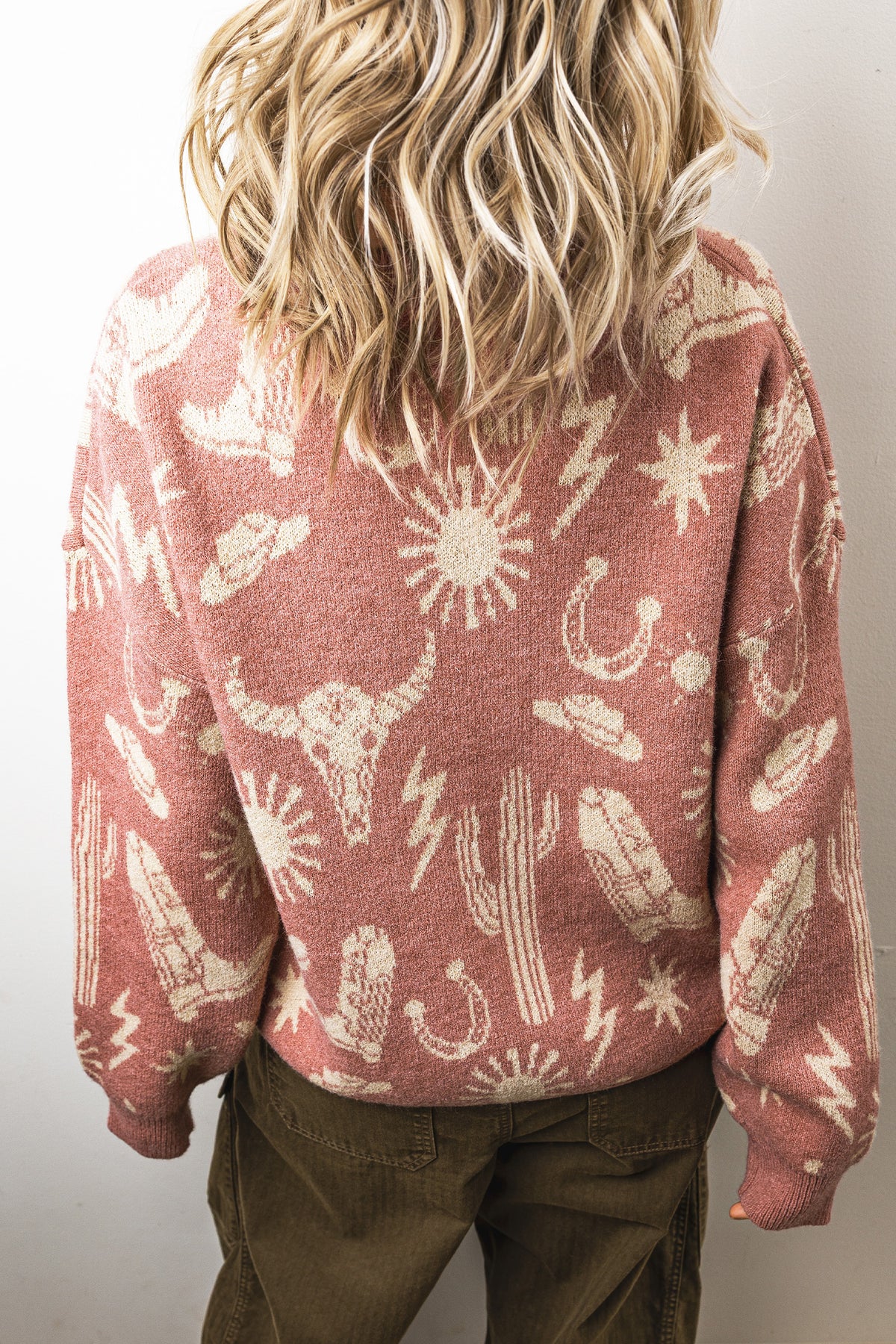 Peach Blossom Western Skull & Cactus Sweater