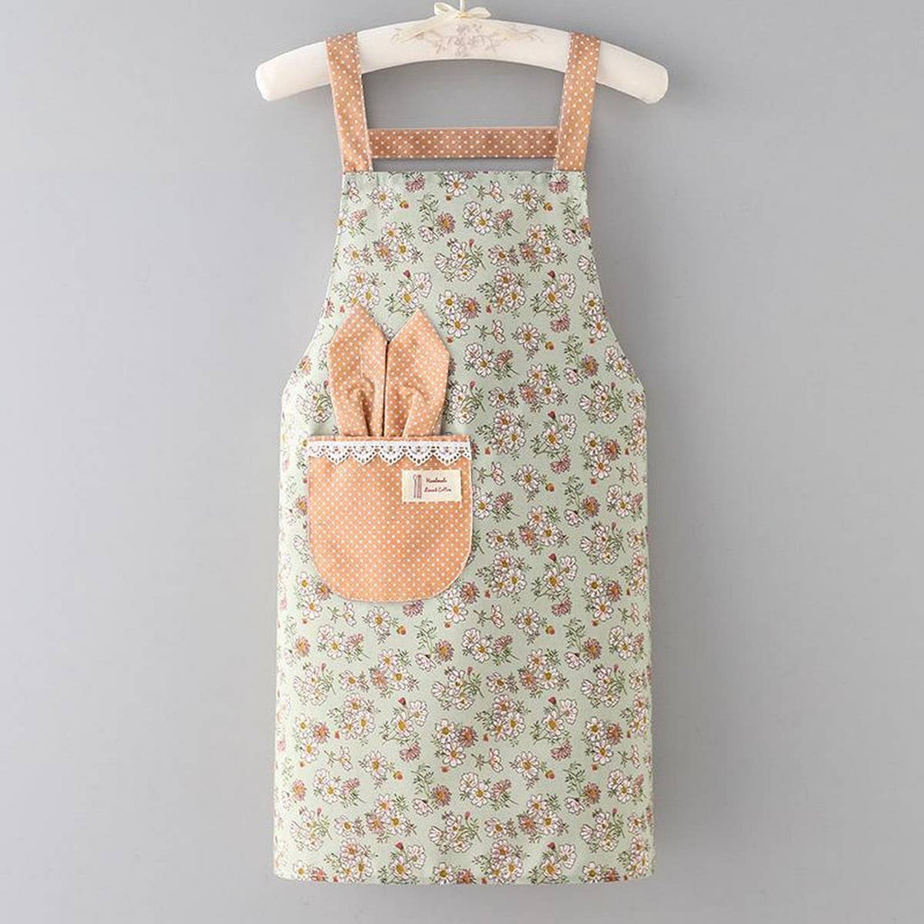 Floral Bib Apron with Pockets — Waterproof & Oil-Proof