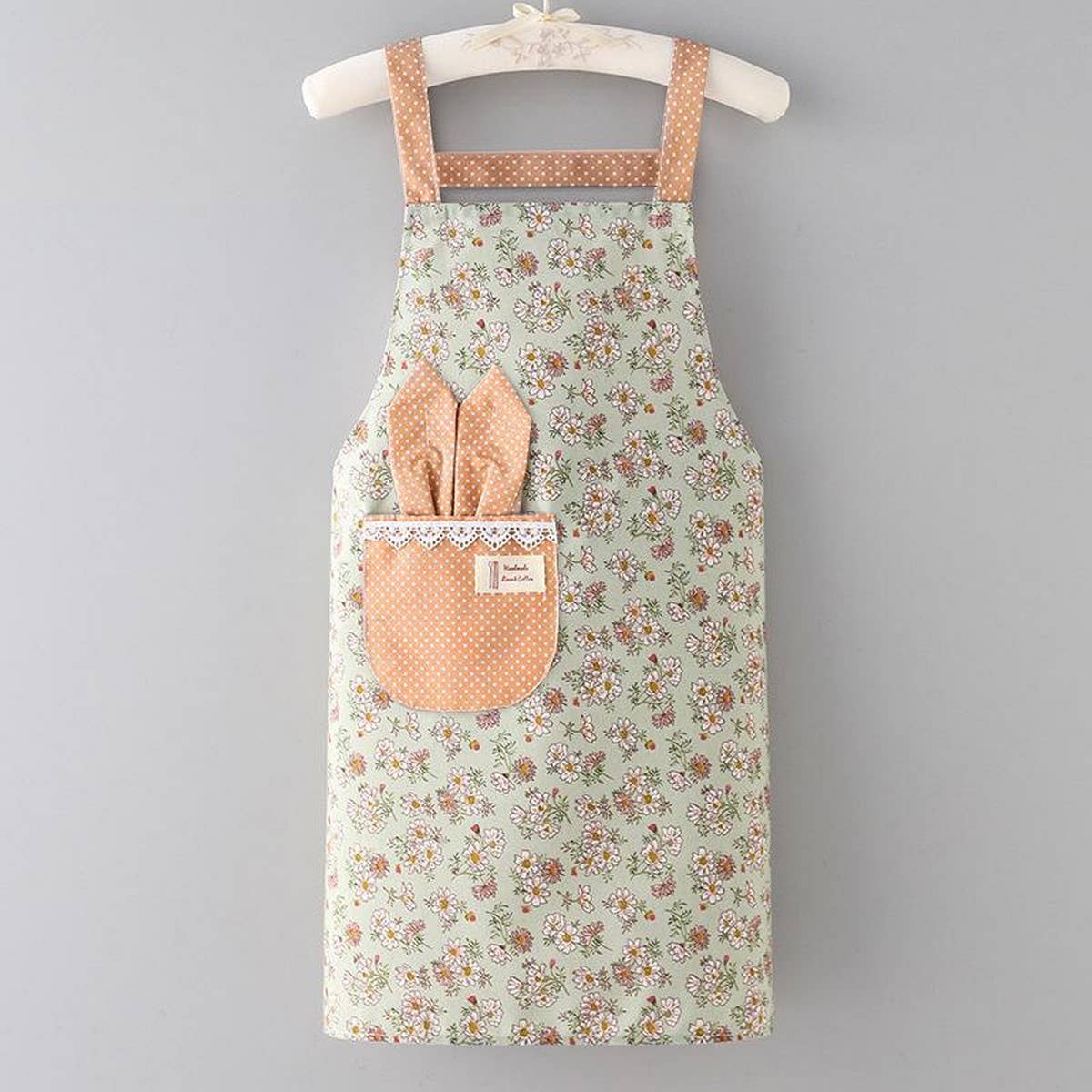 Floral Bib Apron with Pockets — Waterproof & Oil-Proof