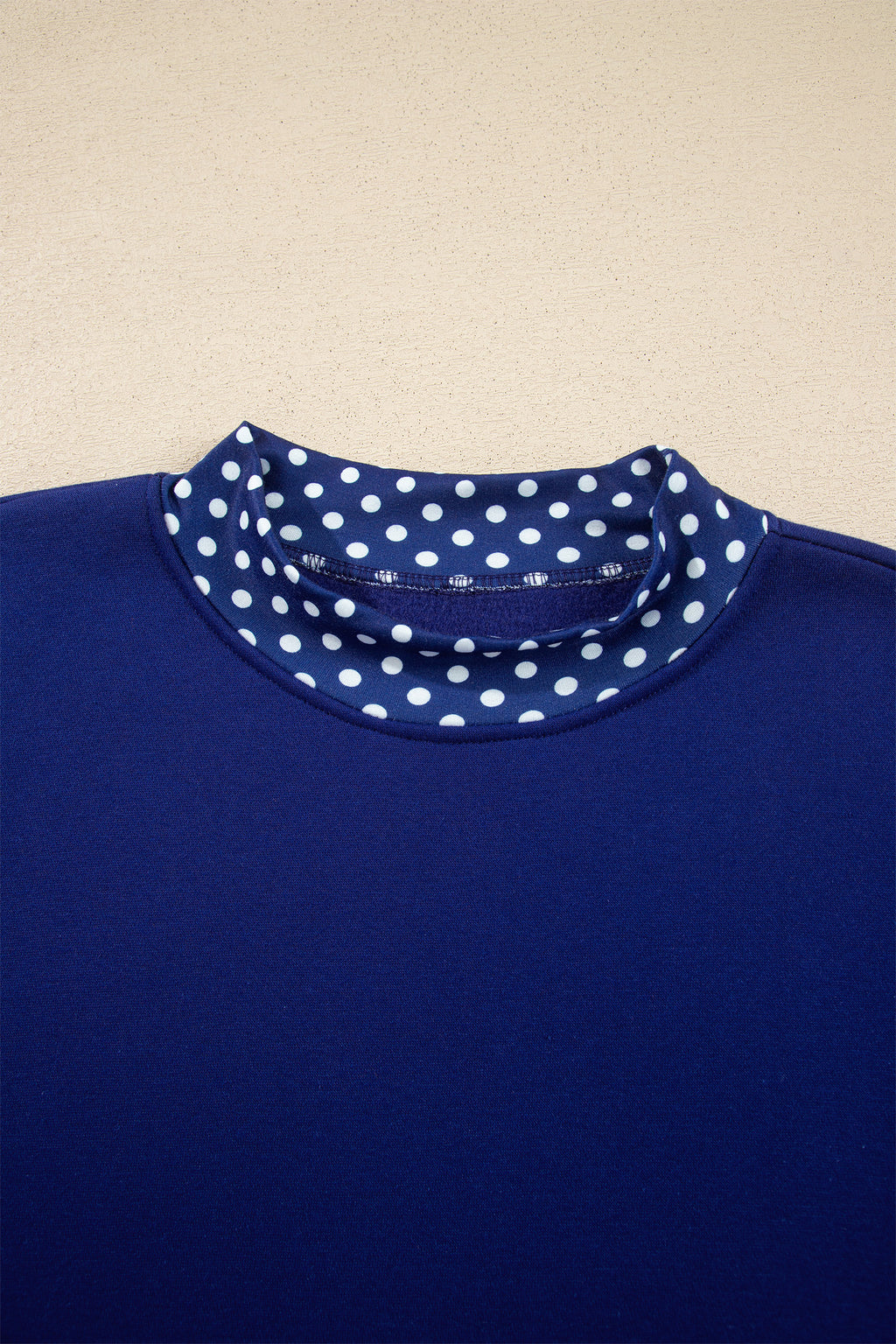 Polka-Dot Contrast-Trim Oversized Mock-Neck Sweatshirt