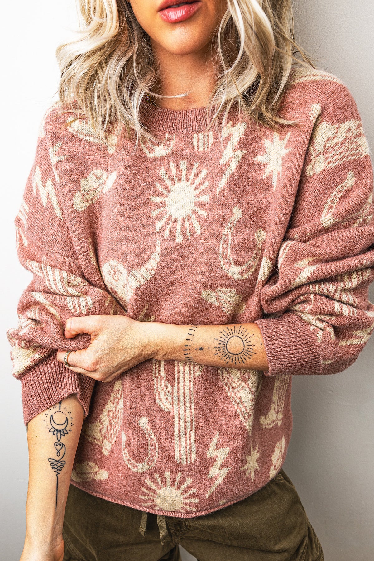 Peach Blossom Western Skull & Cactus Sweater