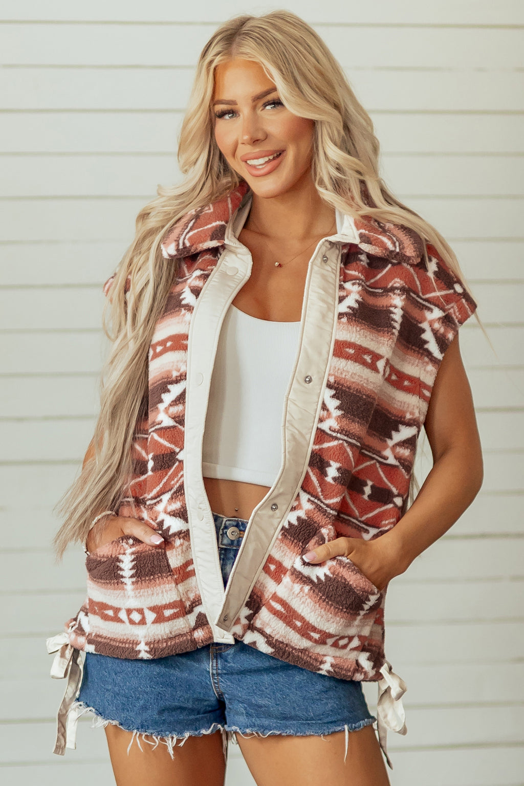 Multicolor Aztec Fleece Button-Front Vest