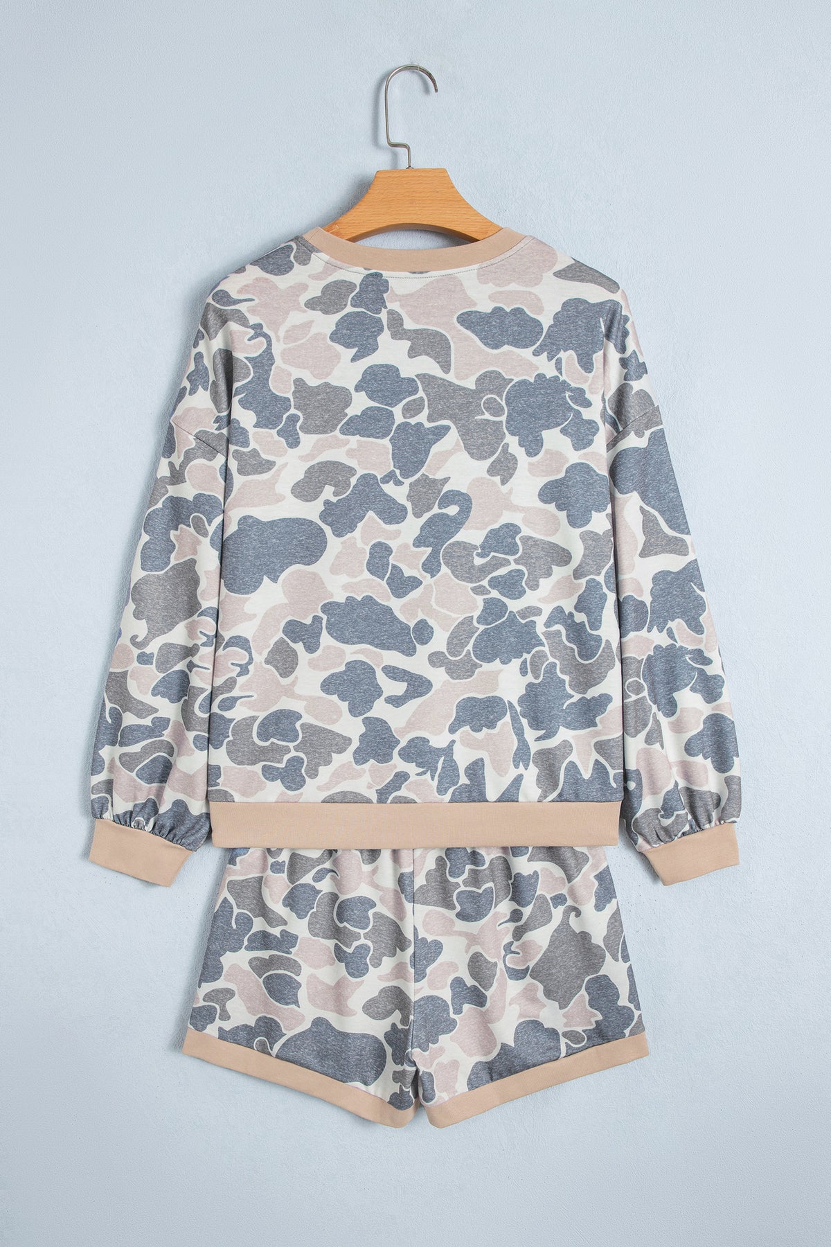 Multicolour Camo Patchwork Long-Sleeve Top and Shorts Set