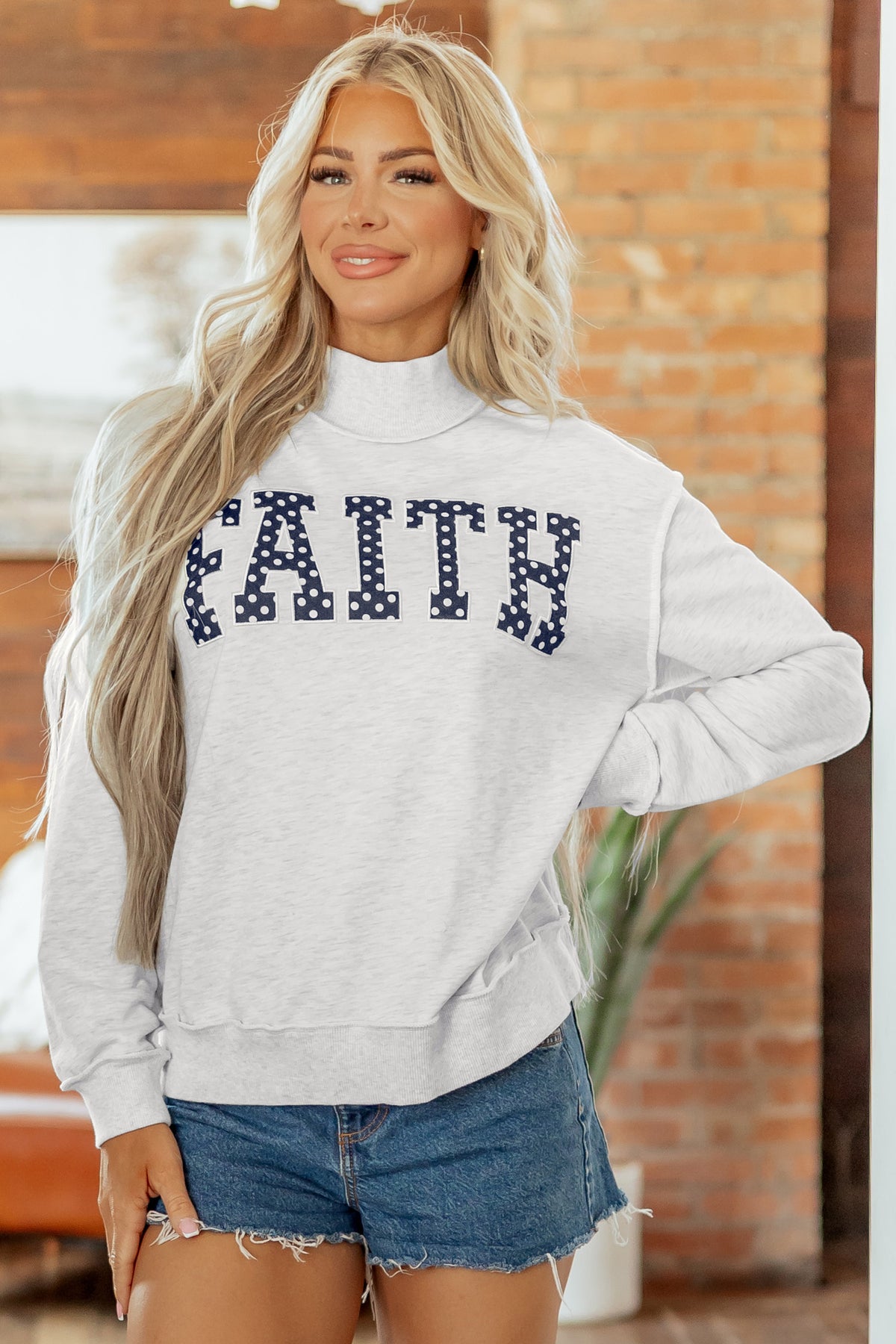 Light Grey FAITH Polka-Dot High-Neck Sweatshirt