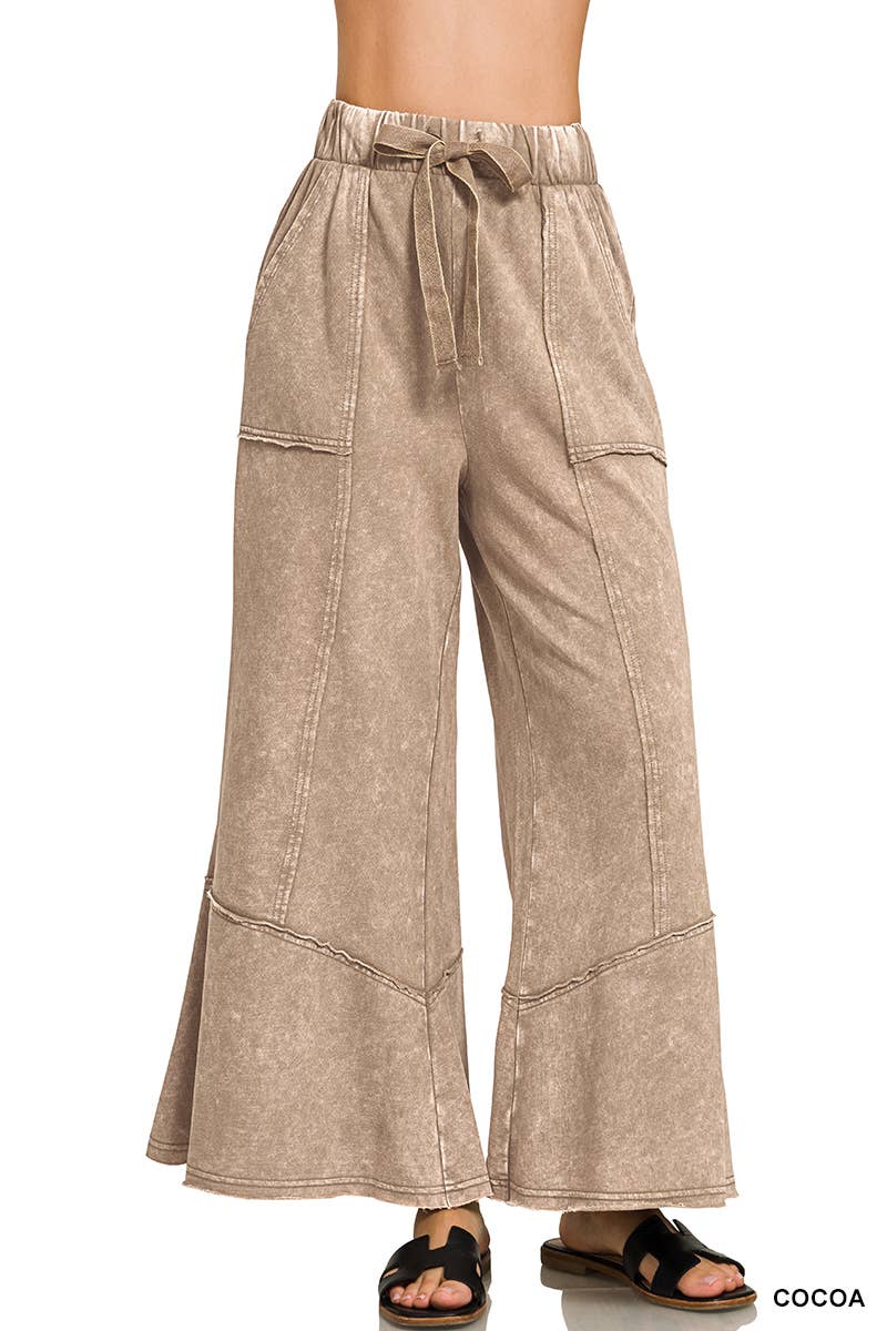 Acid Wash Drawstring Pants with Pockets