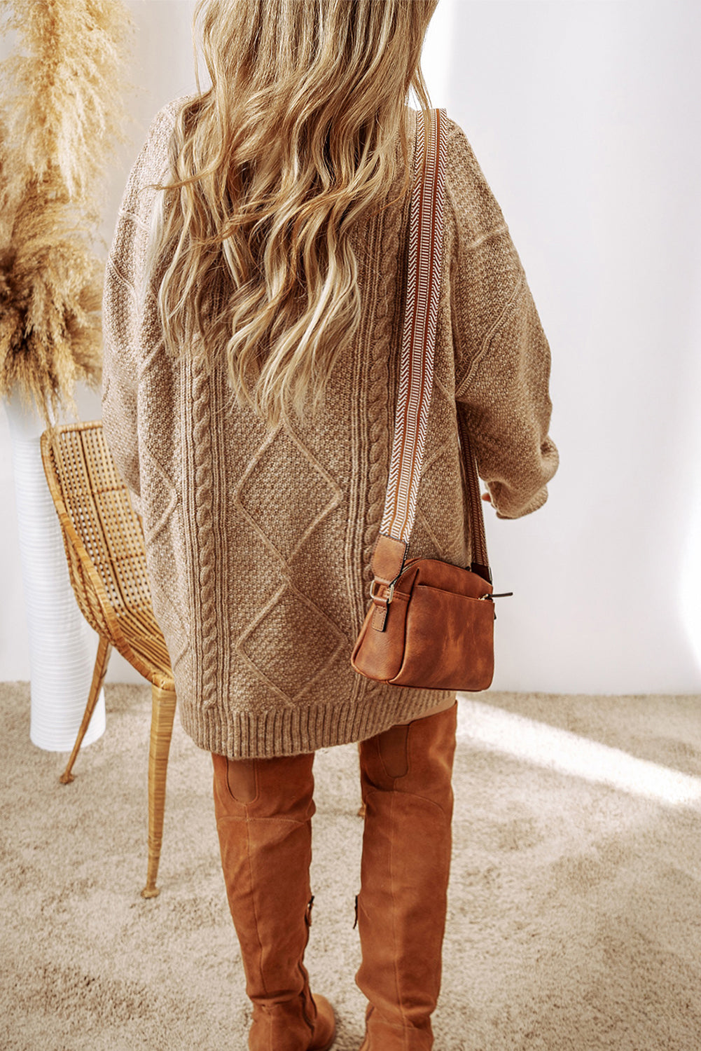Cable-Knit Drop-Shoulder Loose-Fit Sweater Dress