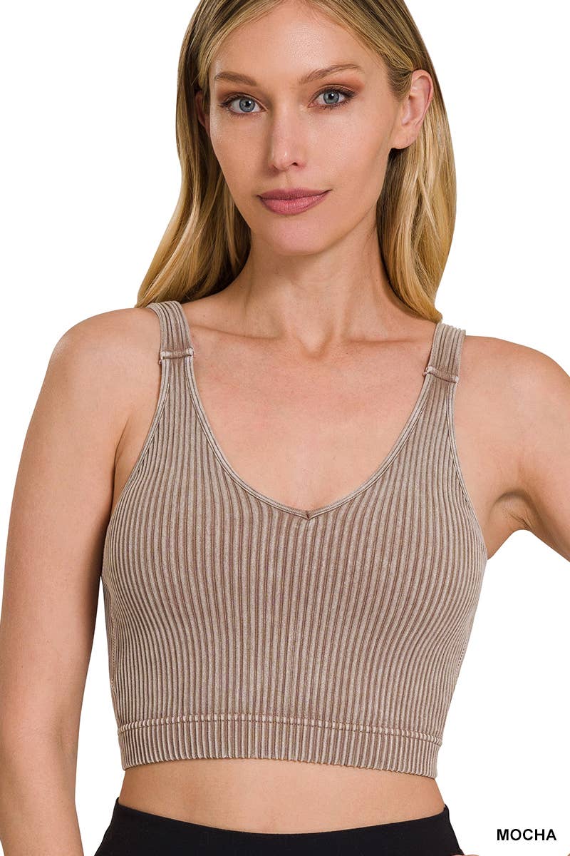 Washed Rib Seamless Bralette with Removable Bra Pad