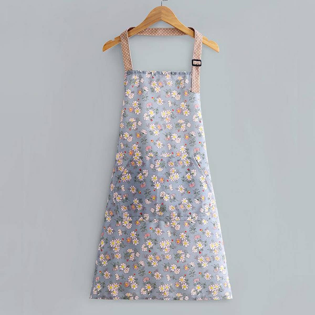 Floral Canvas Apron with Pockets — Waterproof & Oil-Proof