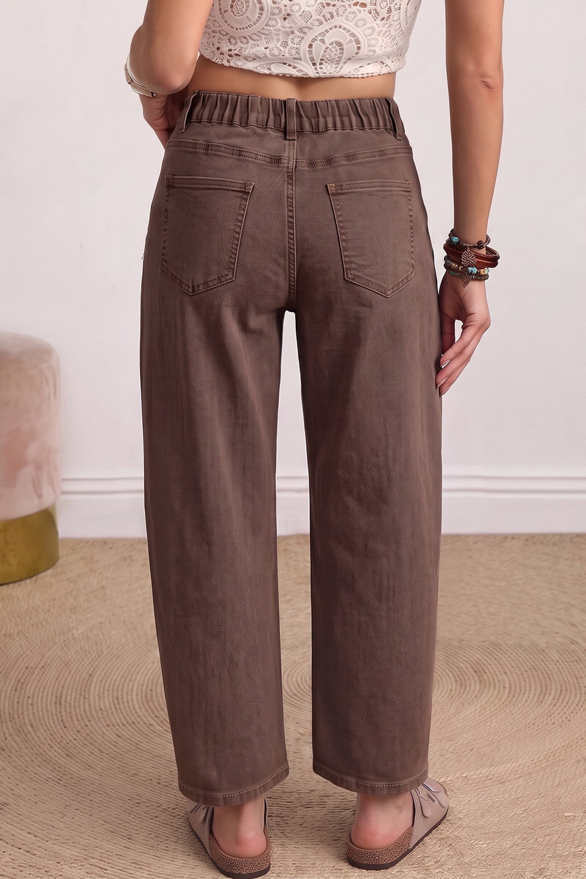 Mid-Rise Square-Pocket Ankle-Length Barrel Jeans
