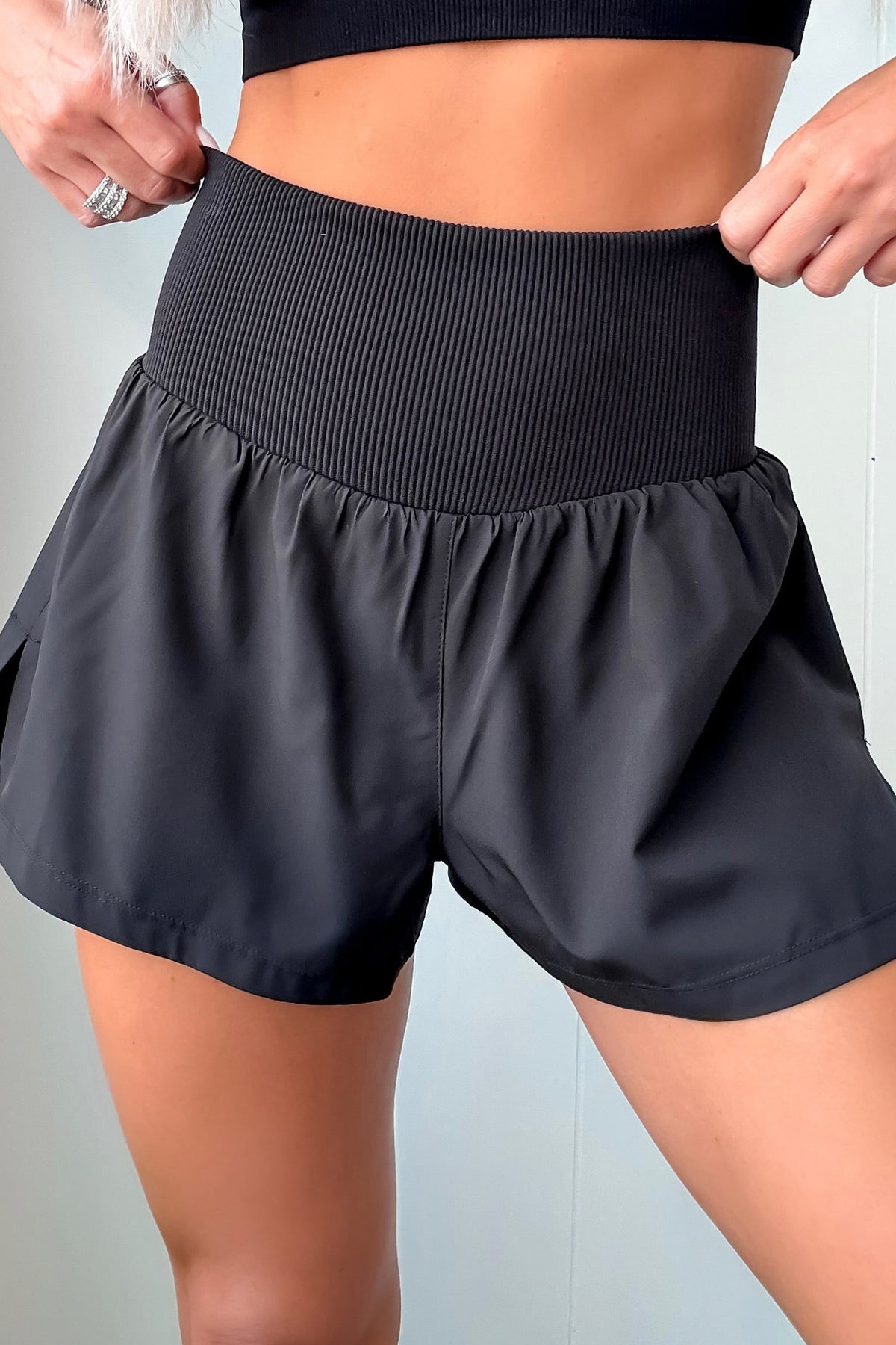 Ribbed Patchwork High Waist Athletic Shorts