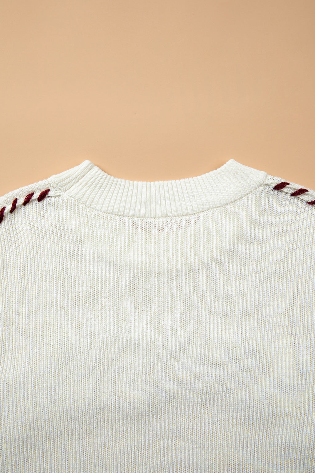 Beige Game Day Embroidered Drop-Shoulder Sweater