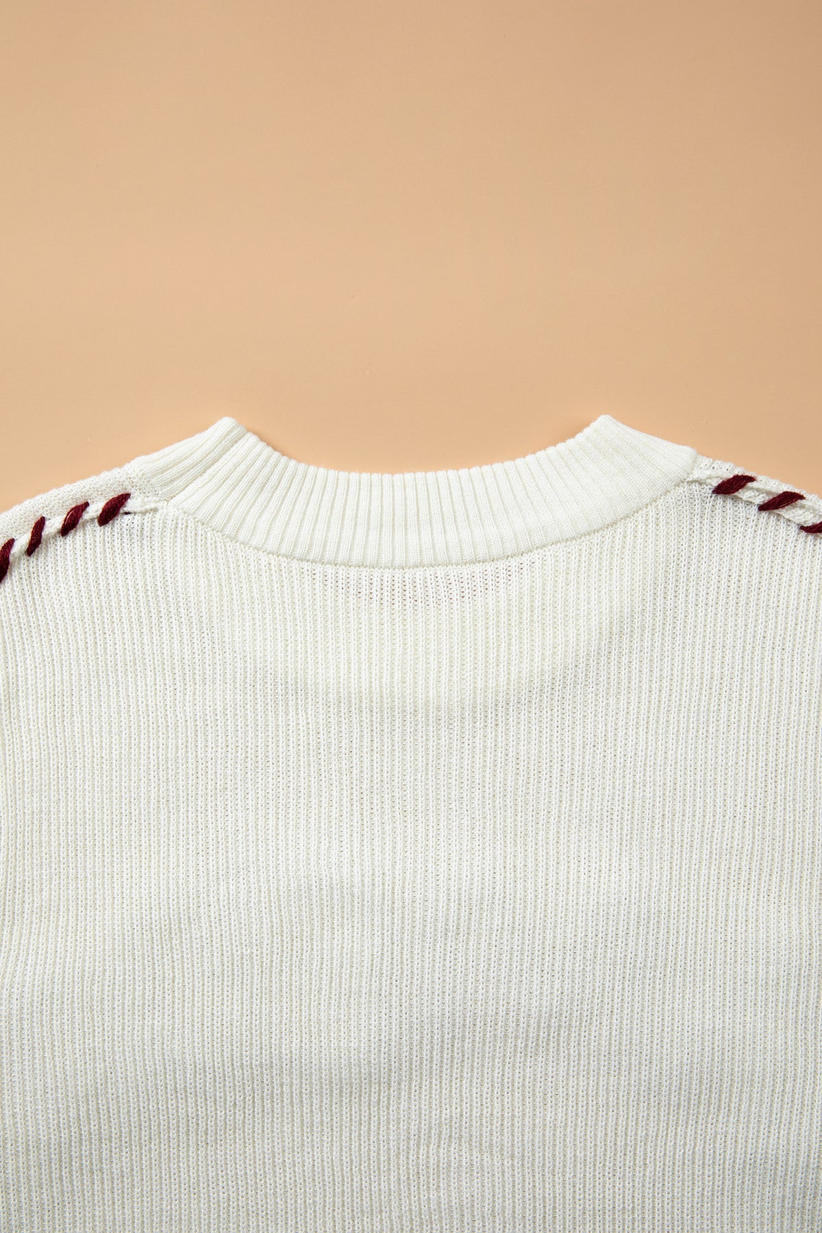 Beige Game Day Embroidered Drop-Shoulder Sweater