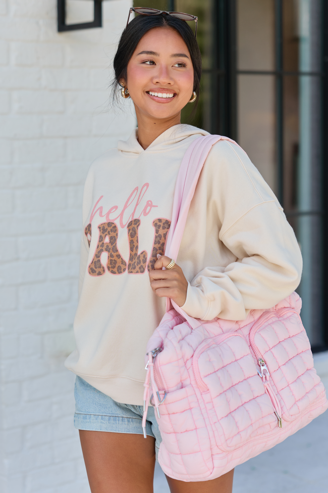 Hello Fall Leopard Cream Graphic Hoodie