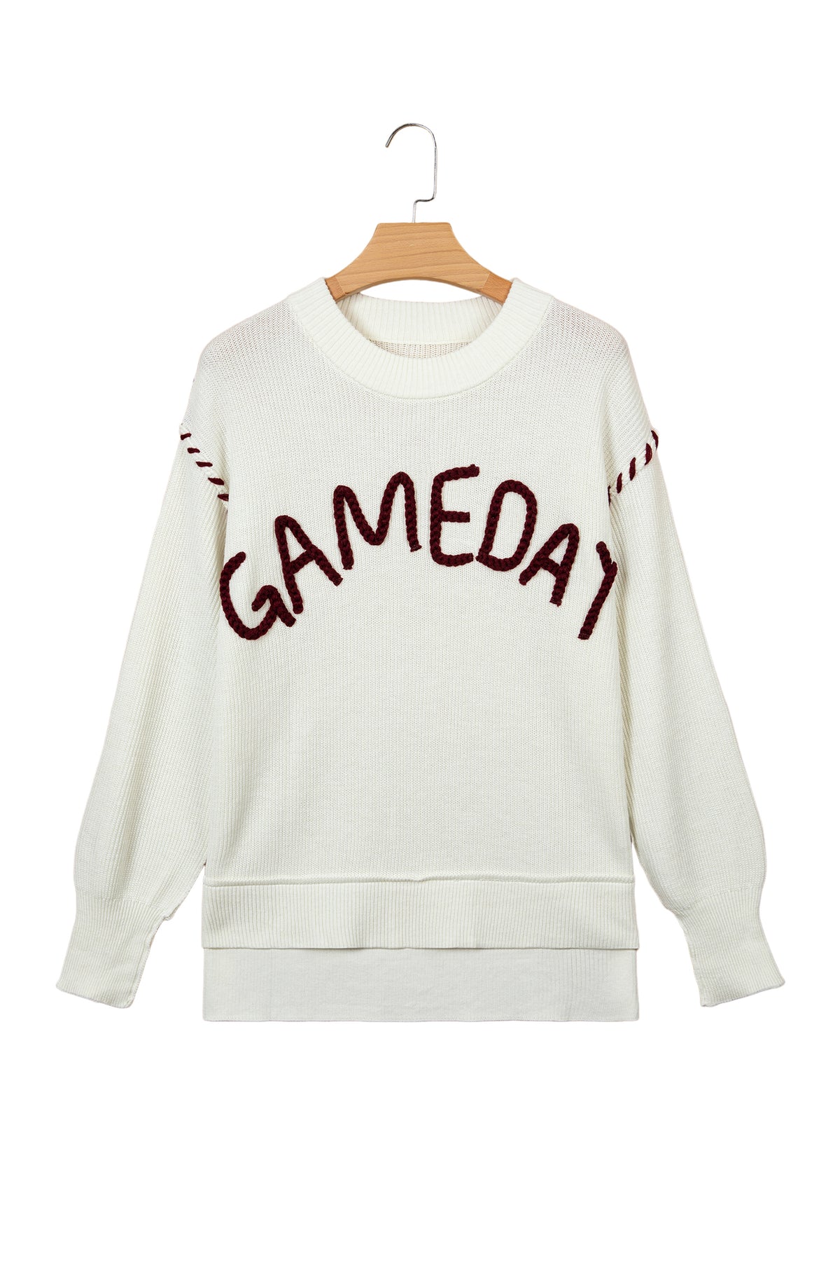 Beige Game Day Embroidered Drop-Shoulder Sweater