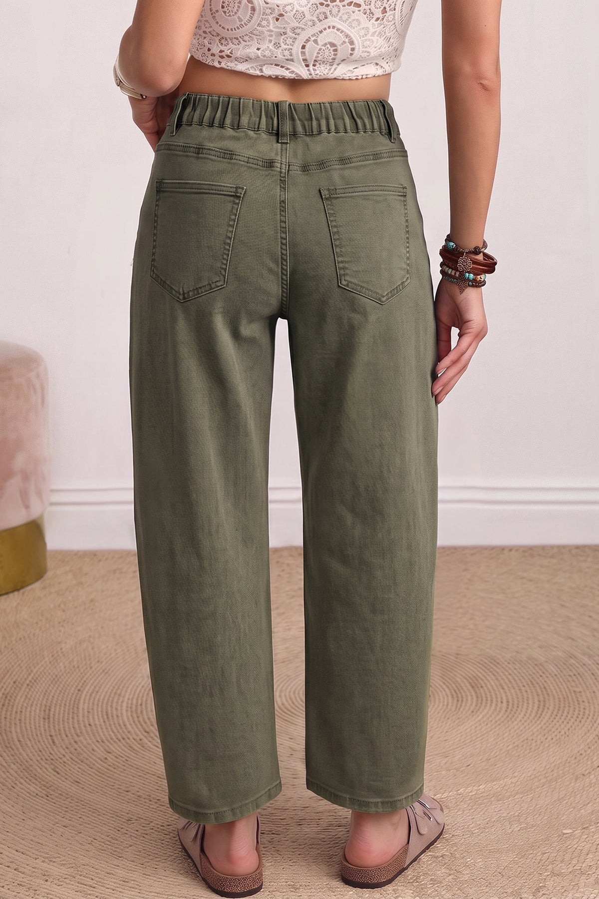 Mid-Rise Square-Pocket Ankle-Length Barrel Jeans