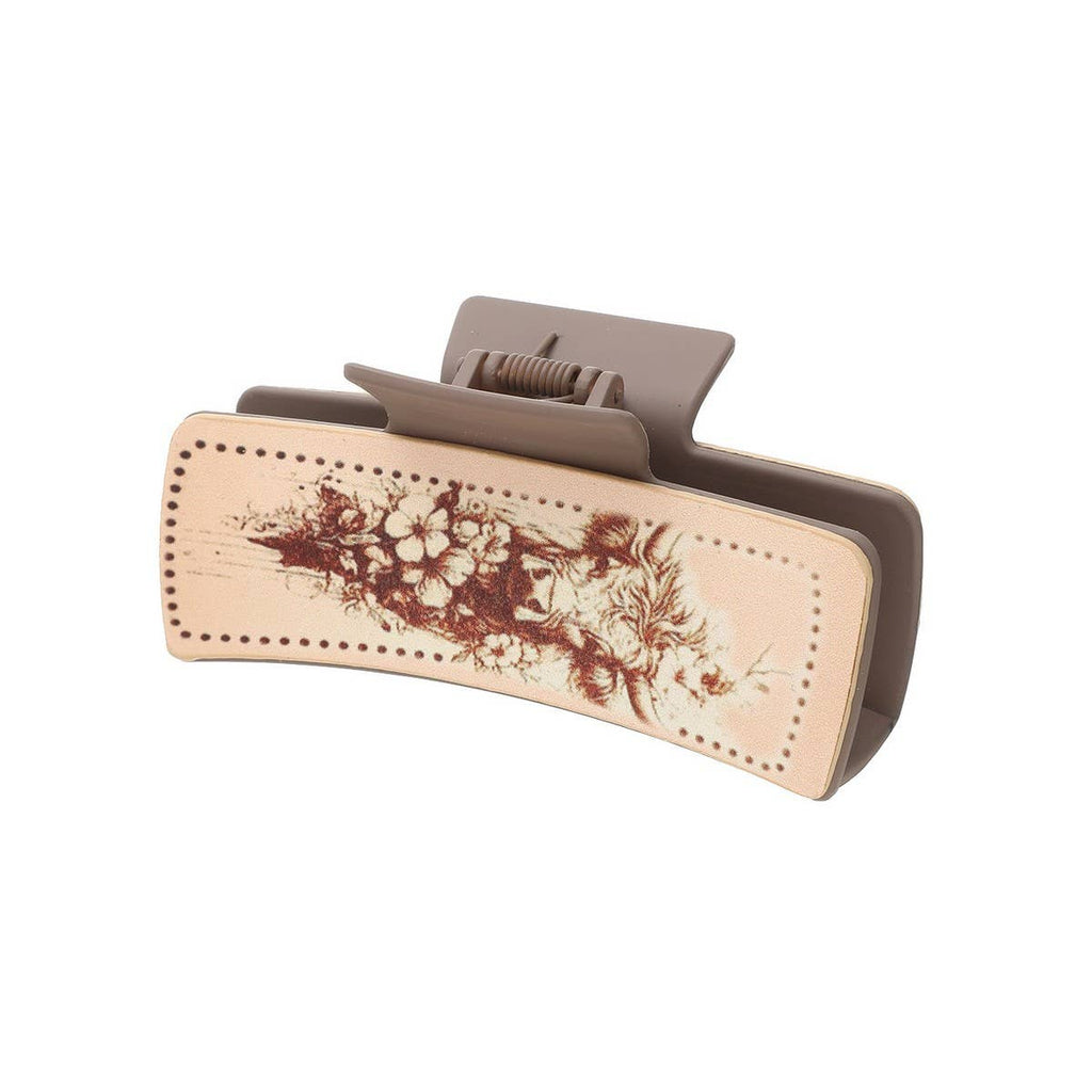 Cactus Print Faux Leather Hair Claw Clip — Western Style