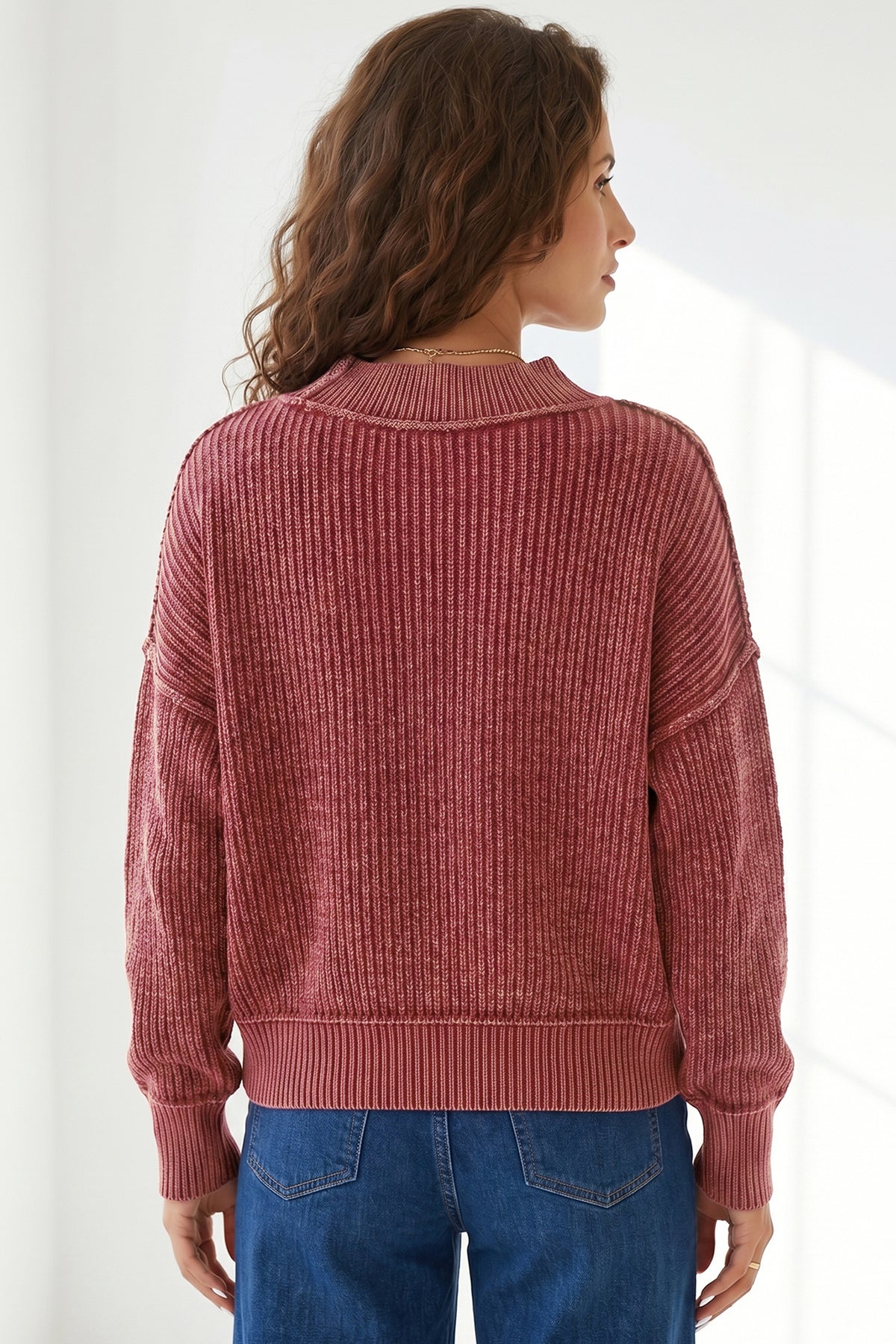 Red Dahlia Ribbed High-Neck Sweater