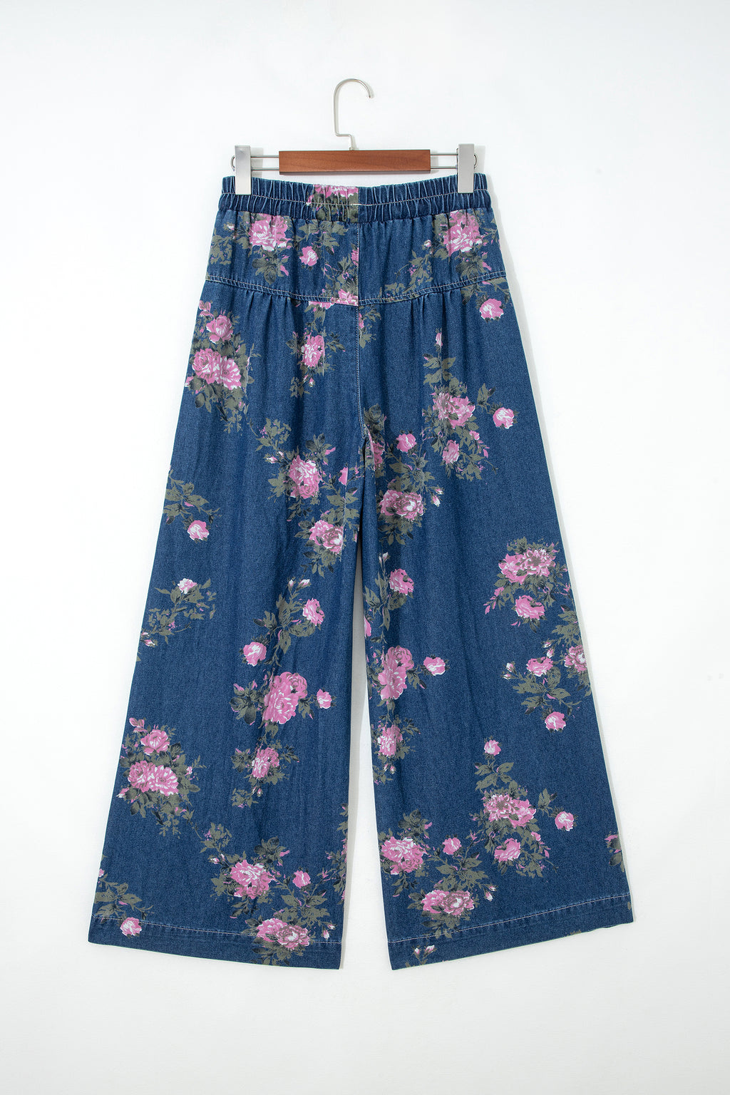 Blue Floral High-Waisted Wide-Leg Jeans