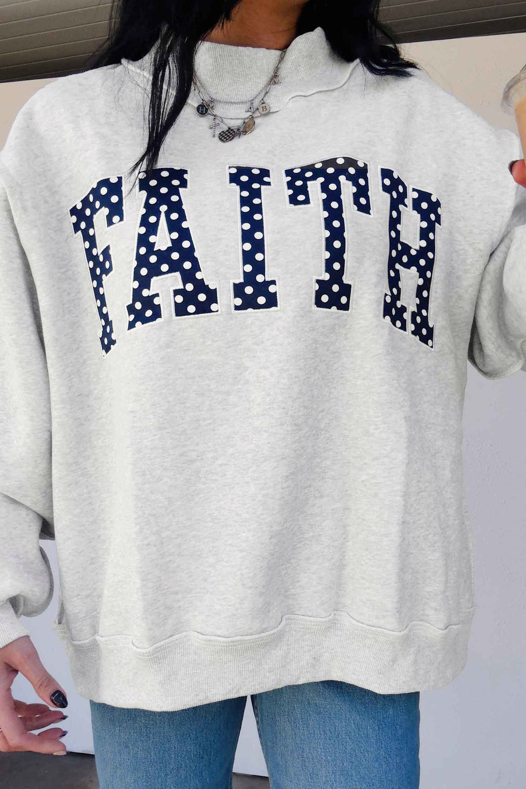 Light Grey FAITH Polka-Dot High-Neck Sweatshirt