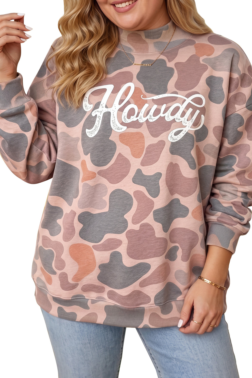 Plus-Size Camo HOWDY Crewneck Sweatshirt