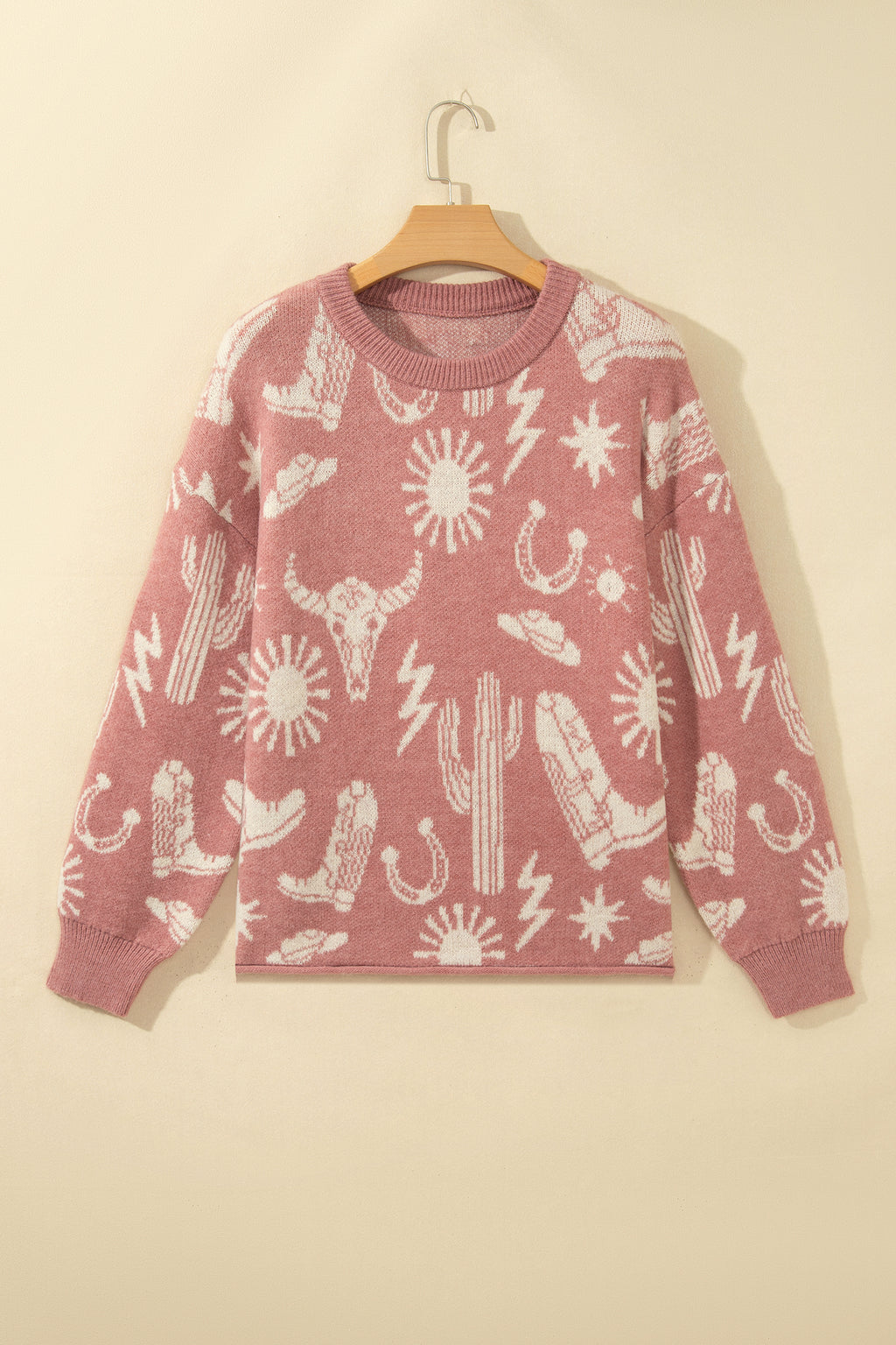 Peach Blossom Western Skull & Cactus Sweater
