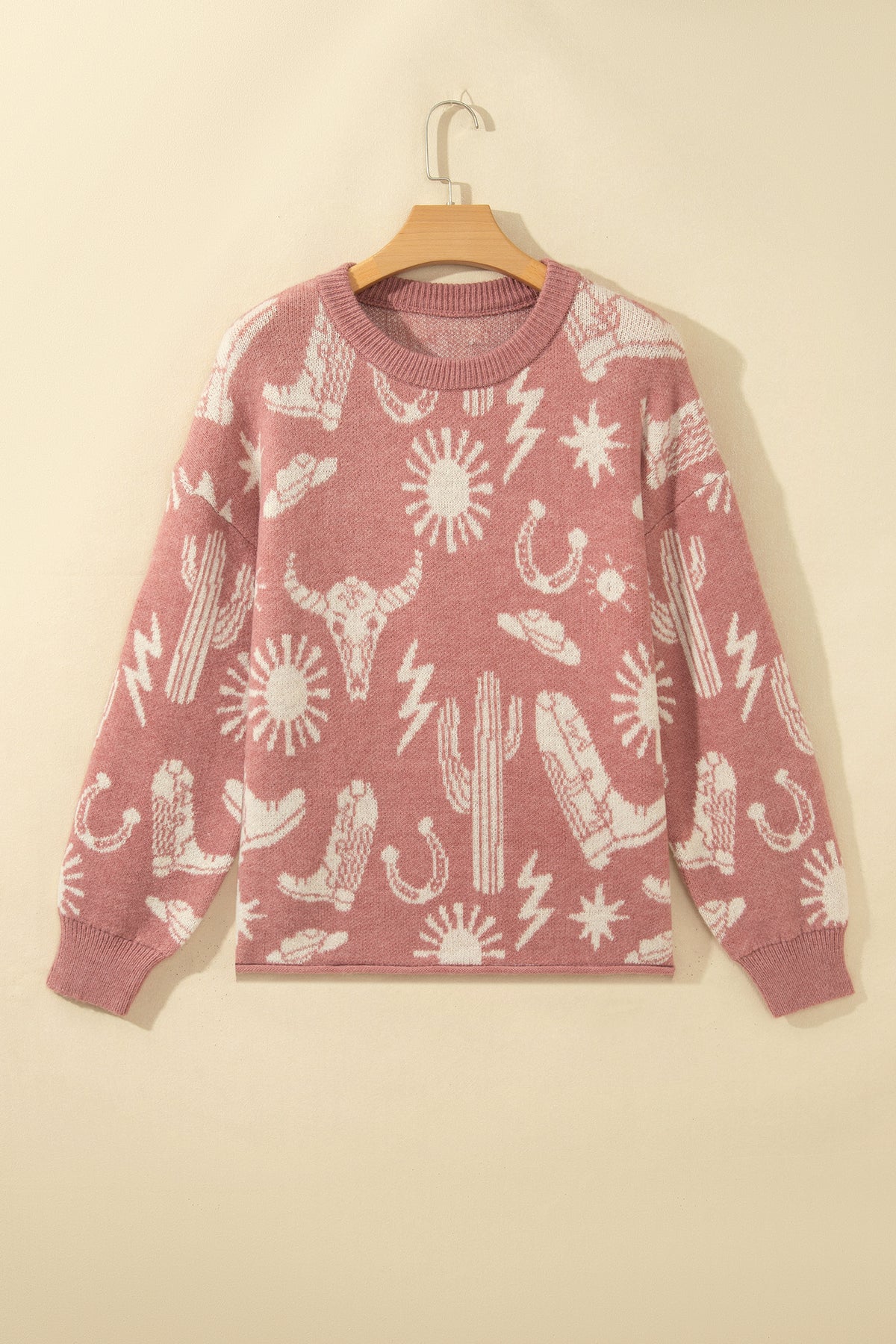 Peach Blossom Western Skull & Cactus Sweater