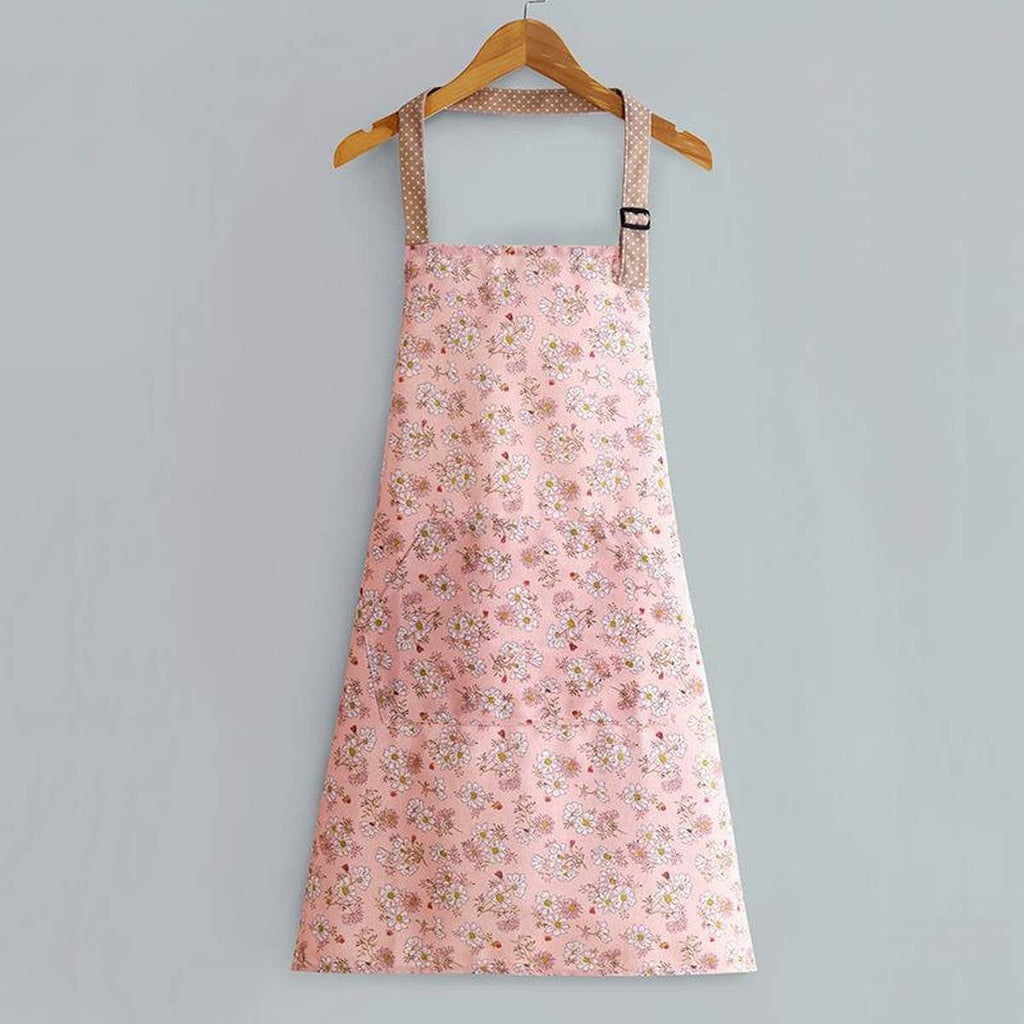 Floral Canvas Apron with Pockets — Waterproof & Oil-Proof