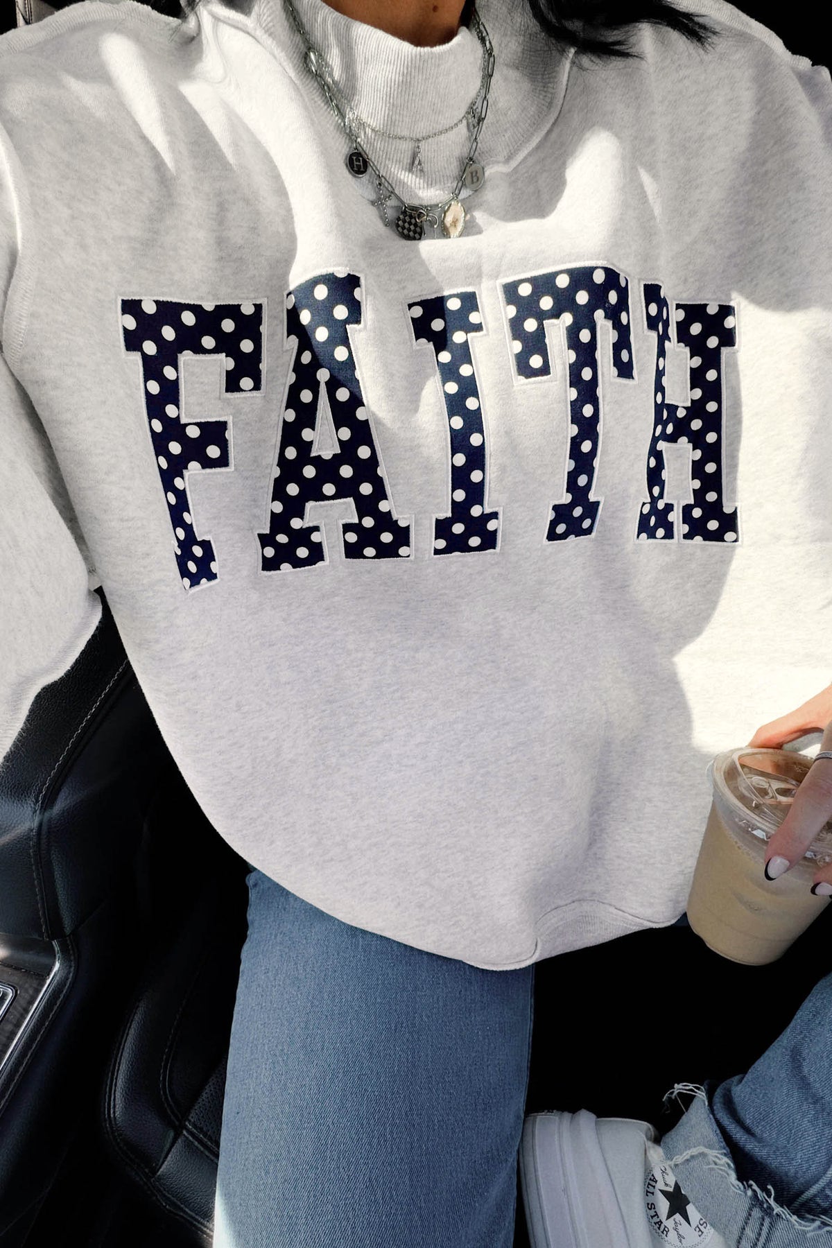 Light Grey FAITH Polka-Dot High-Neck Sweatshirt