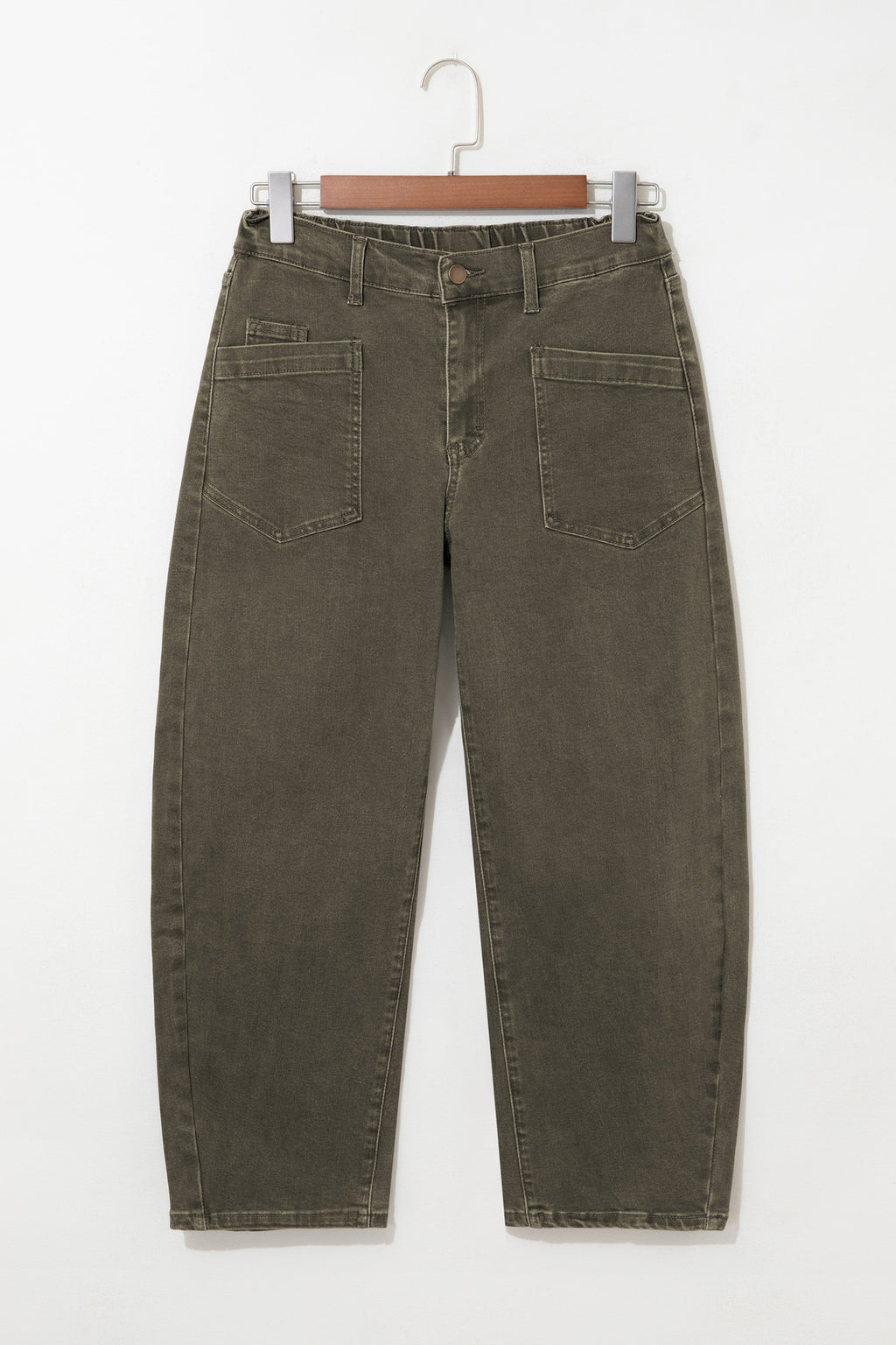 Mid-Rise Square-Pocket Ankle-Length Barrel Jeans