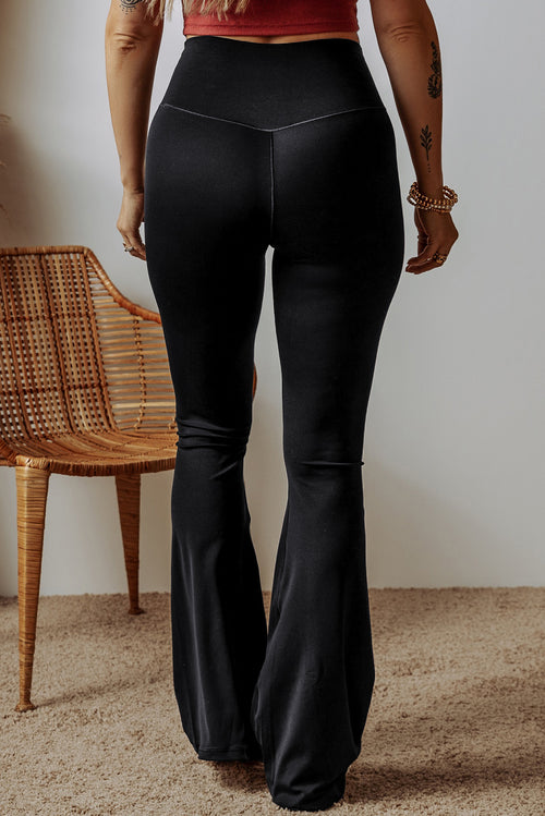 Black V-Waist High-Rise Flared Leggings