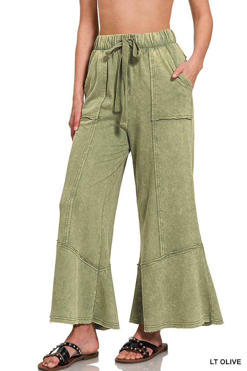 Acid Wash Drawstring Pants with Pockets