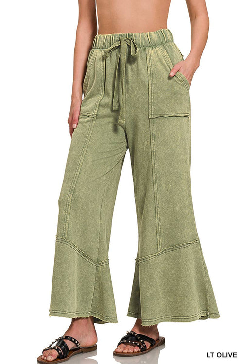 Acid Wash Drawstring Pants with Pockets