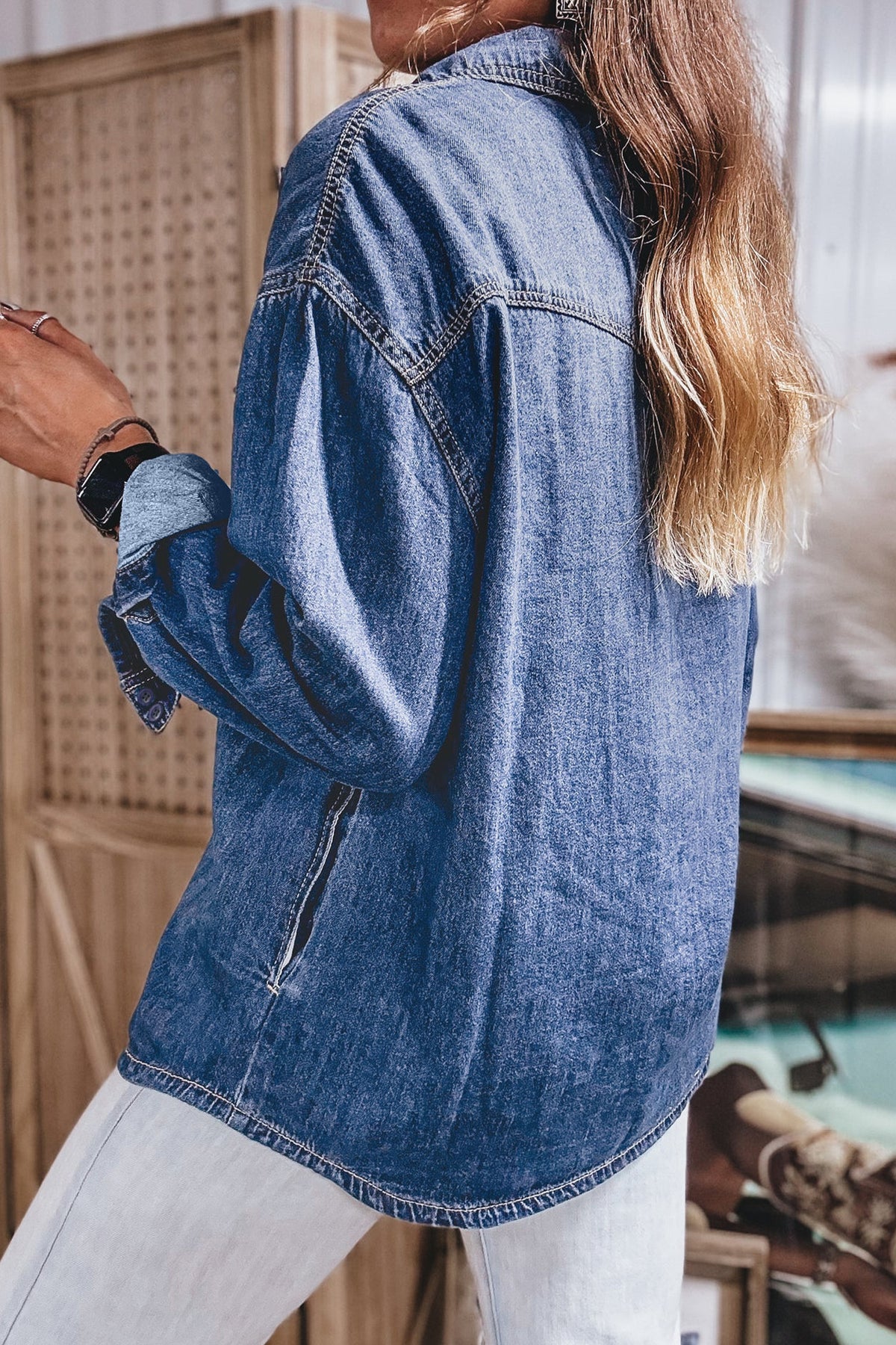 Sail Blue Western Pocket Denim Tunic Shirt