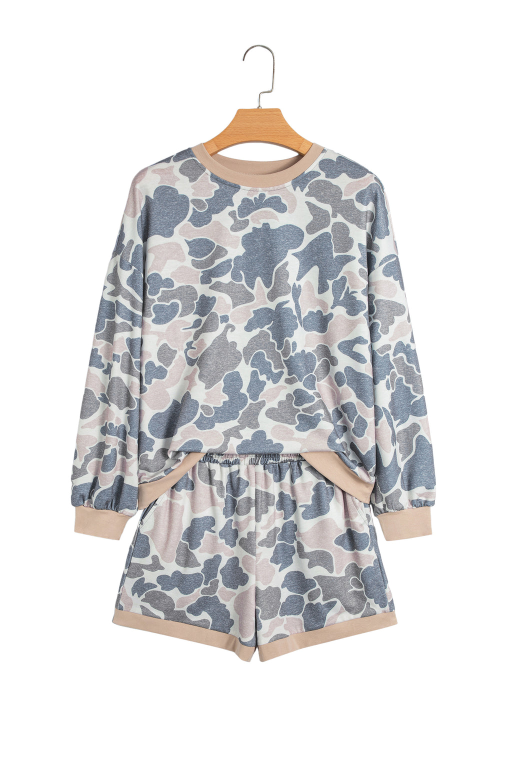 Multicolour Camo Patchwork Long-Sleeve Top and Shorts Set