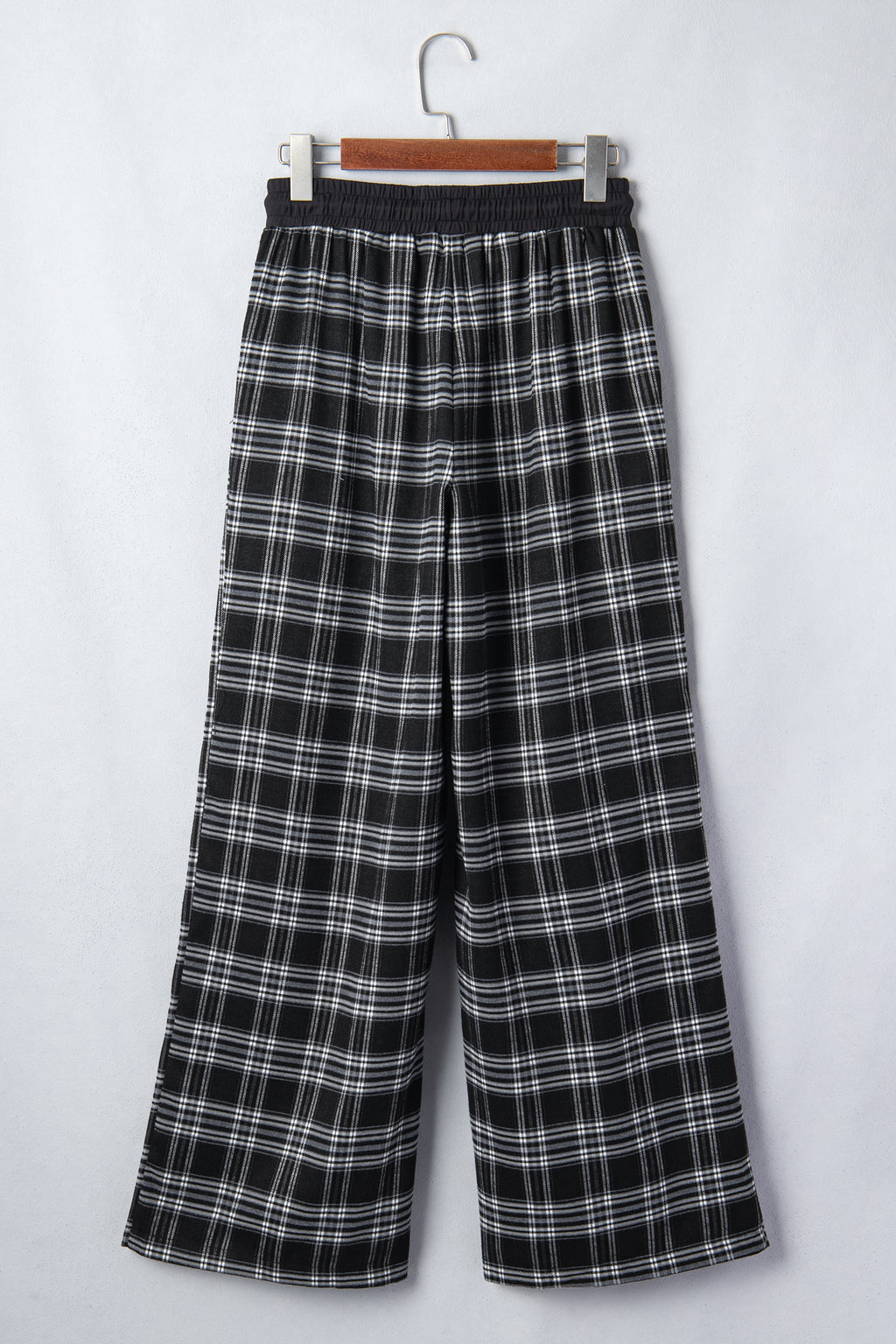 Black Frenchy Plaid Pattern Contrast Drawstring Waist Wide Leg Pants