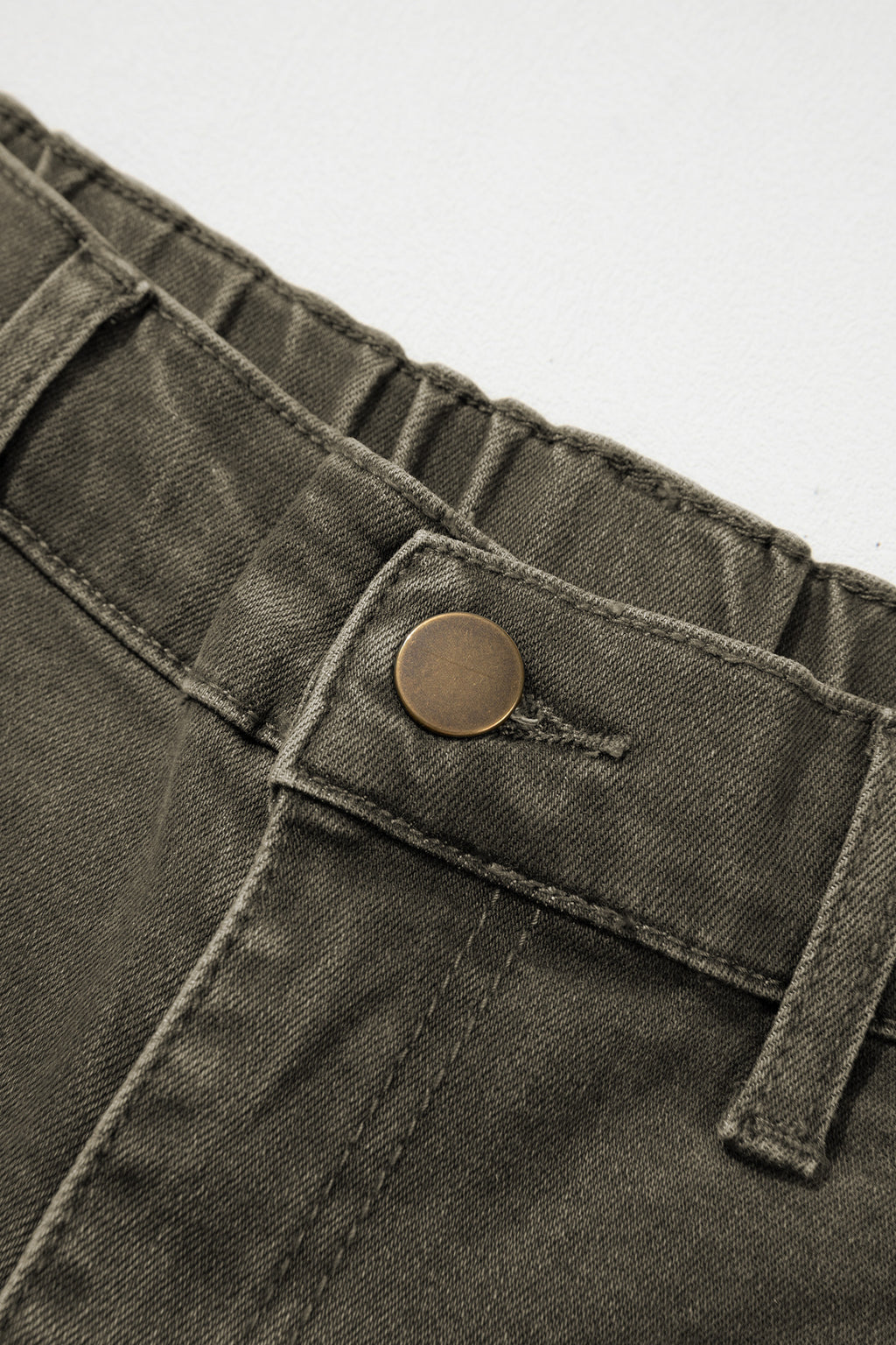 Coffee Solid Color Square Patch Pocket Ankle-length Barrel Jeans