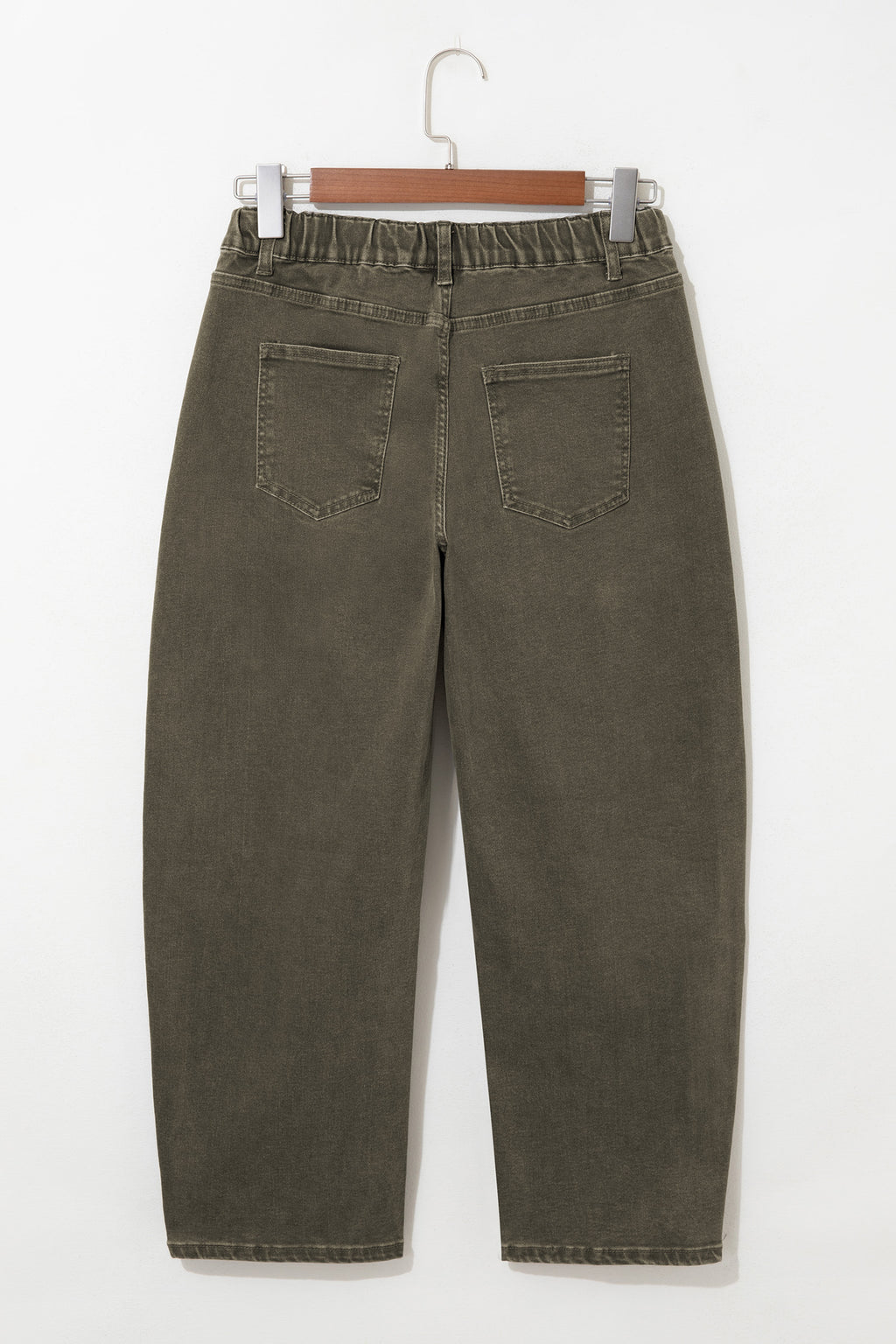 Coffee Solid Color Square Patch Pocket Ankle-length Barrel Jeans