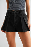 Pleated Bubble Denim Short — Washed Black