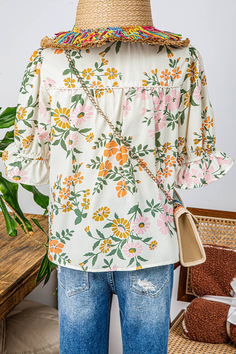Boho Floral Crochet Half Sleeve Blouse