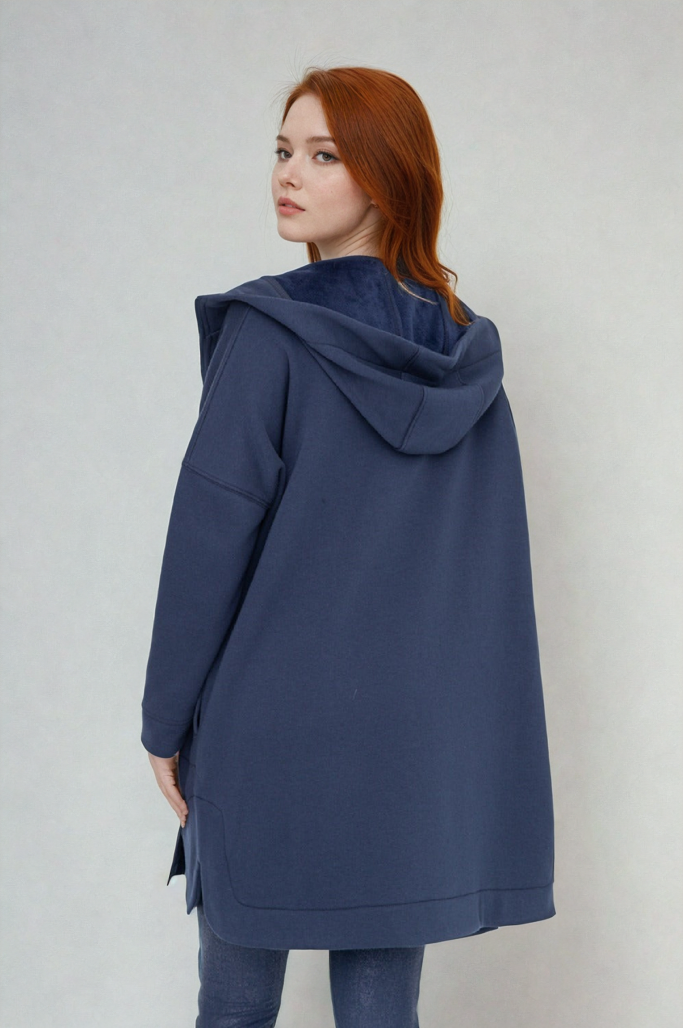 Cozy Comfort Longline Zip Hoodie - Teal Navy