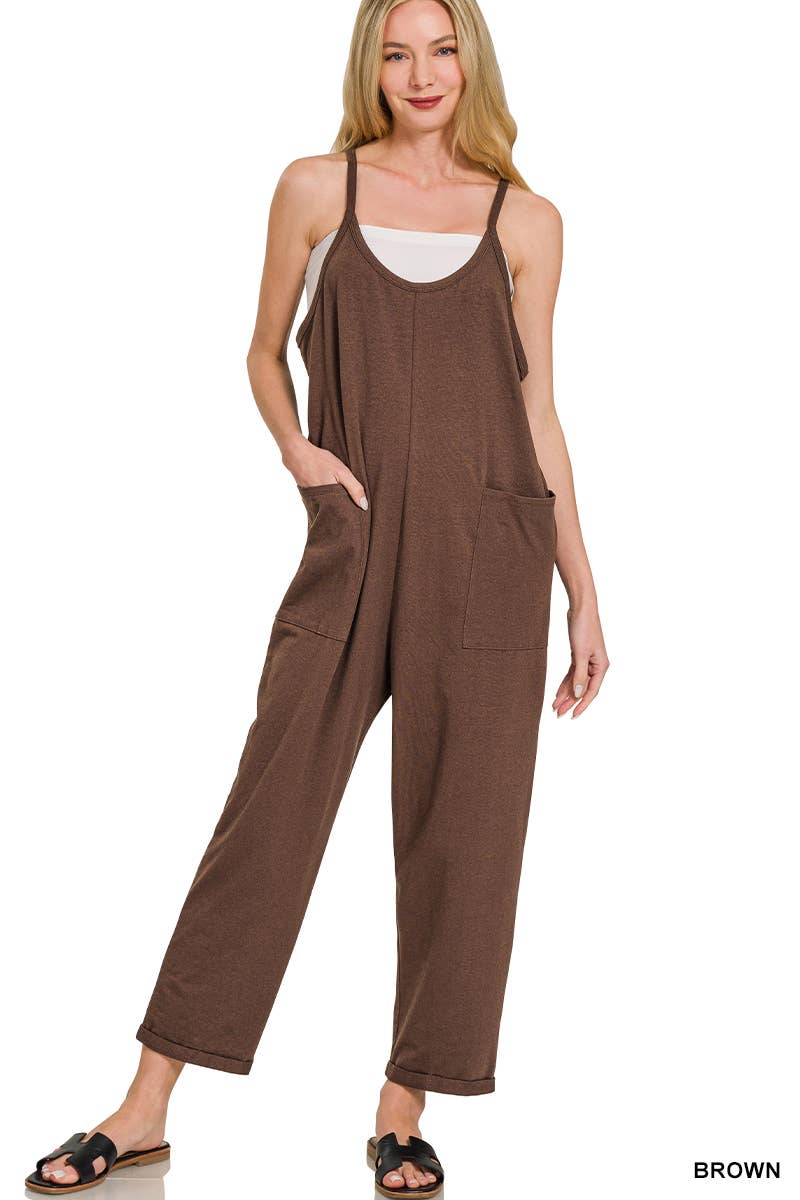 Spaghetti Strap Pocketed Cotton Jumpsuit