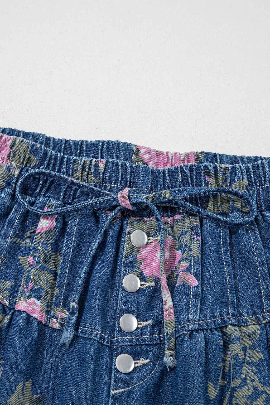 Blue Floral High-Waisted Wide-Leg Jeans