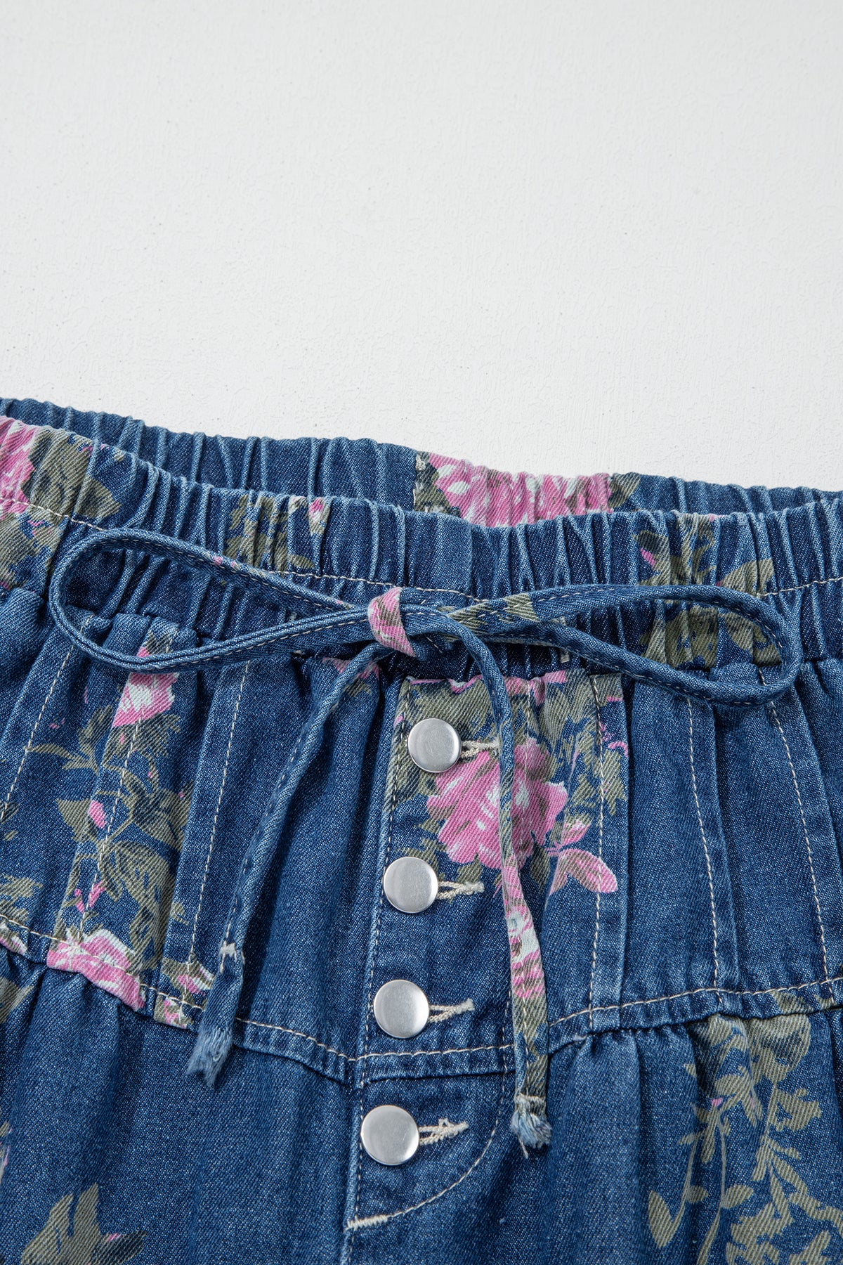 Blue Floral High-Waisted Wide-Leg Jeans