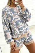 Multicolour Camo Patchwork Long-Sleeve Top and Shorts Set